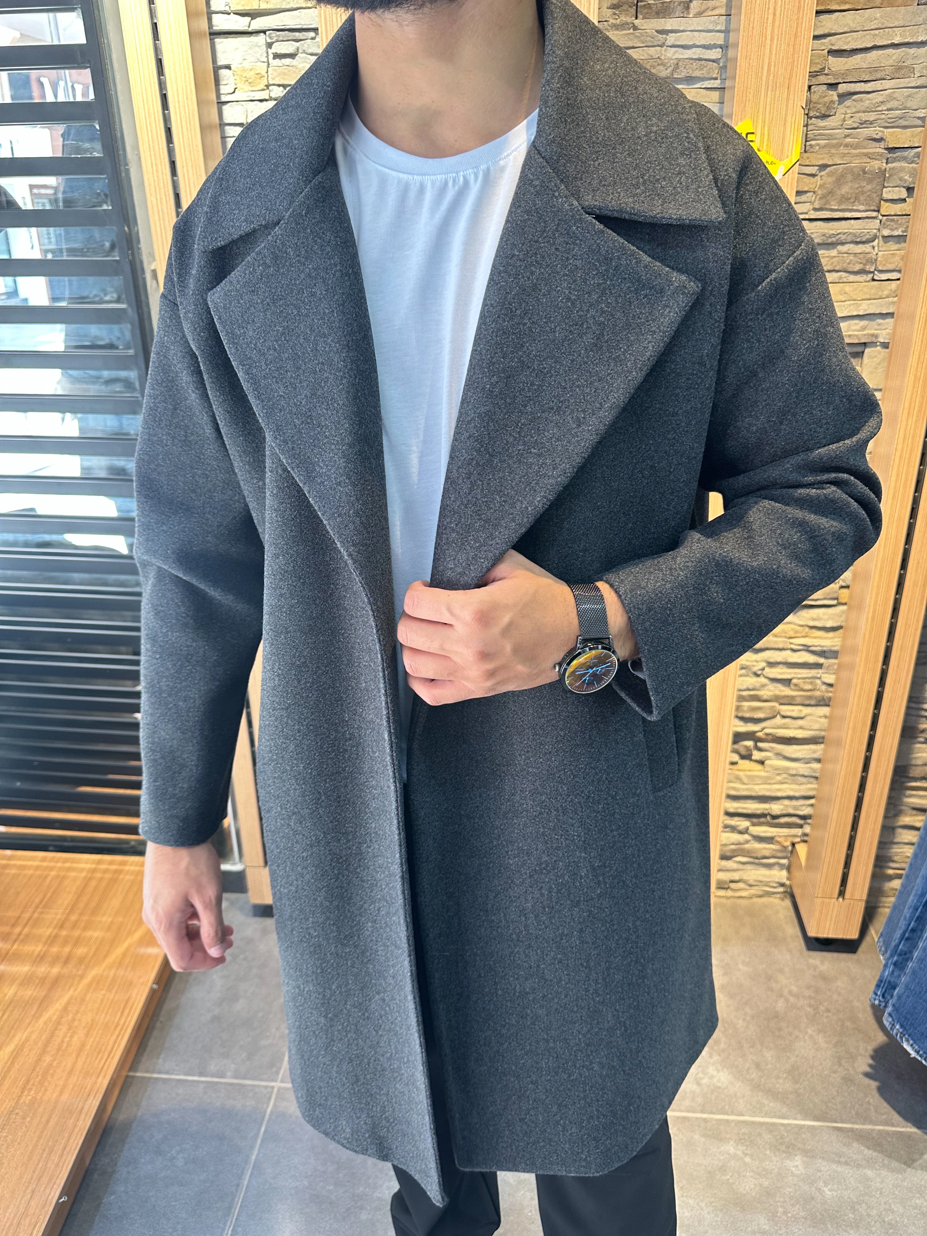 Oversize Kaşe Kaban Antrasit