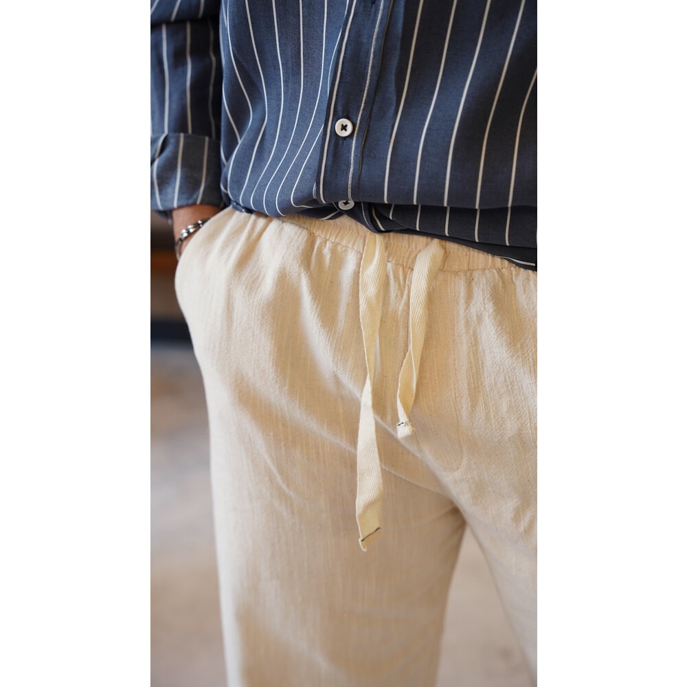Baggy Bej Keten Pantolon