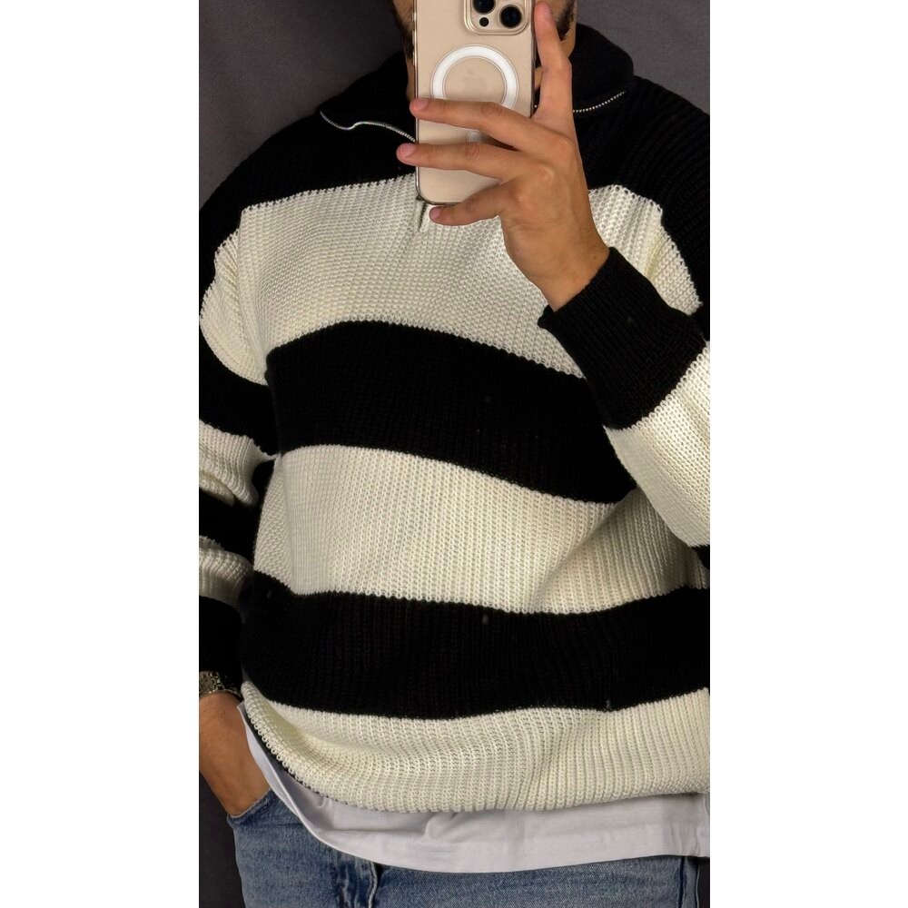 Yarım Fermuarlı Oversize Triko Kazak