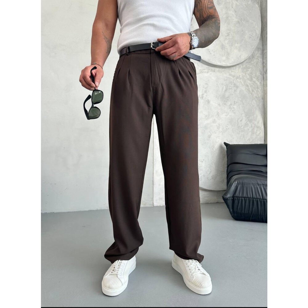 Baggy Keten Pantolon Kahverengi