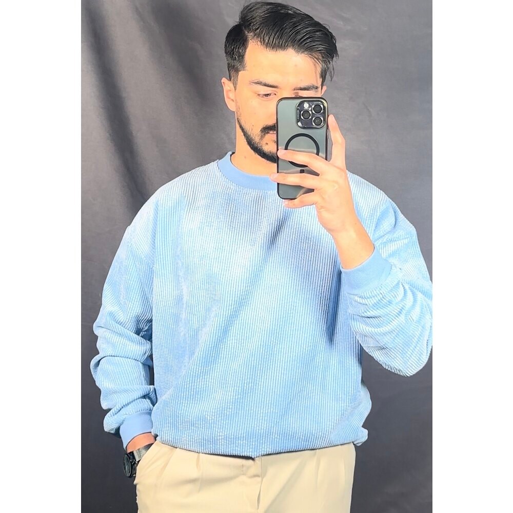 Oversize Kadife Sweat Baby Blue