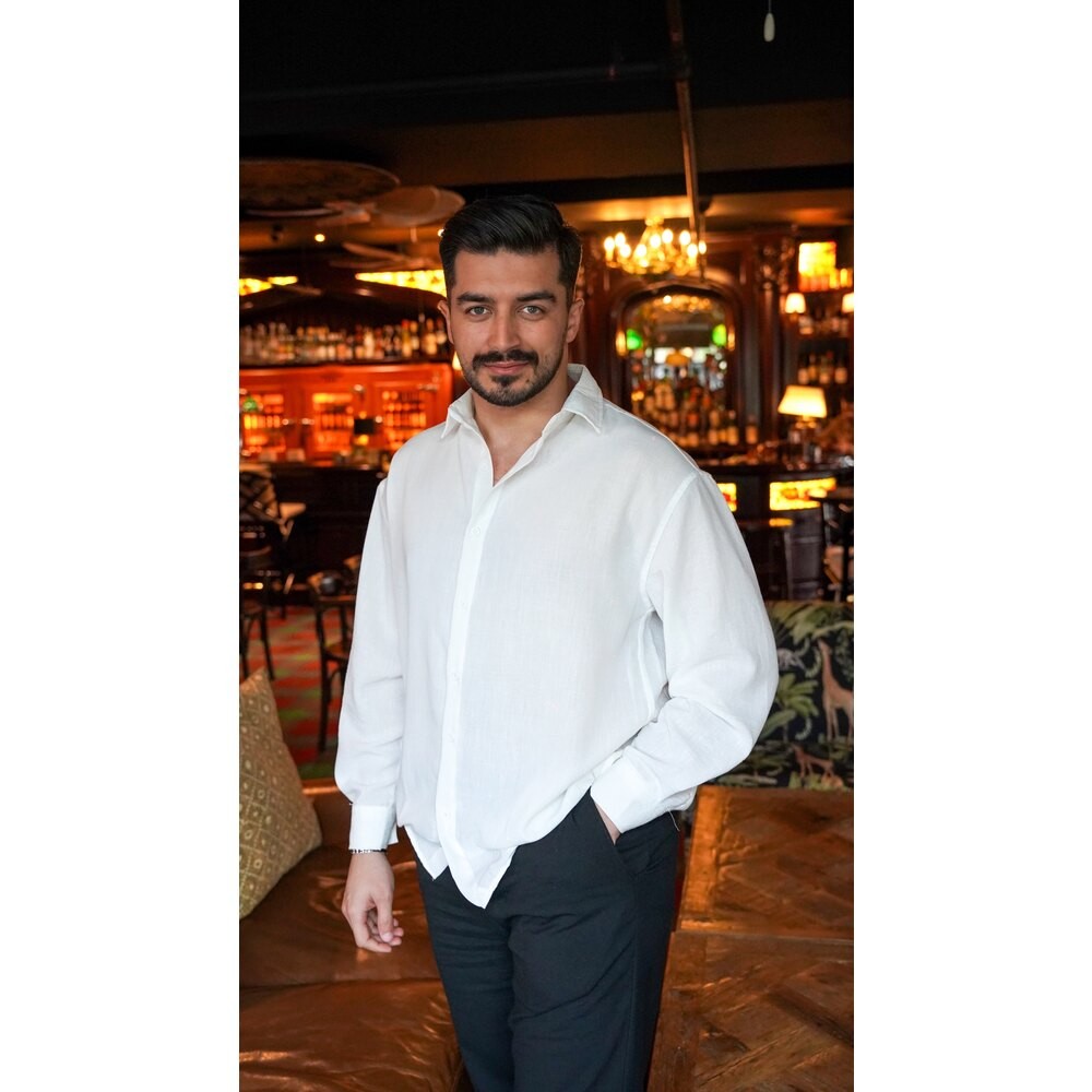 Oversize Beyaz Keten Gömlek