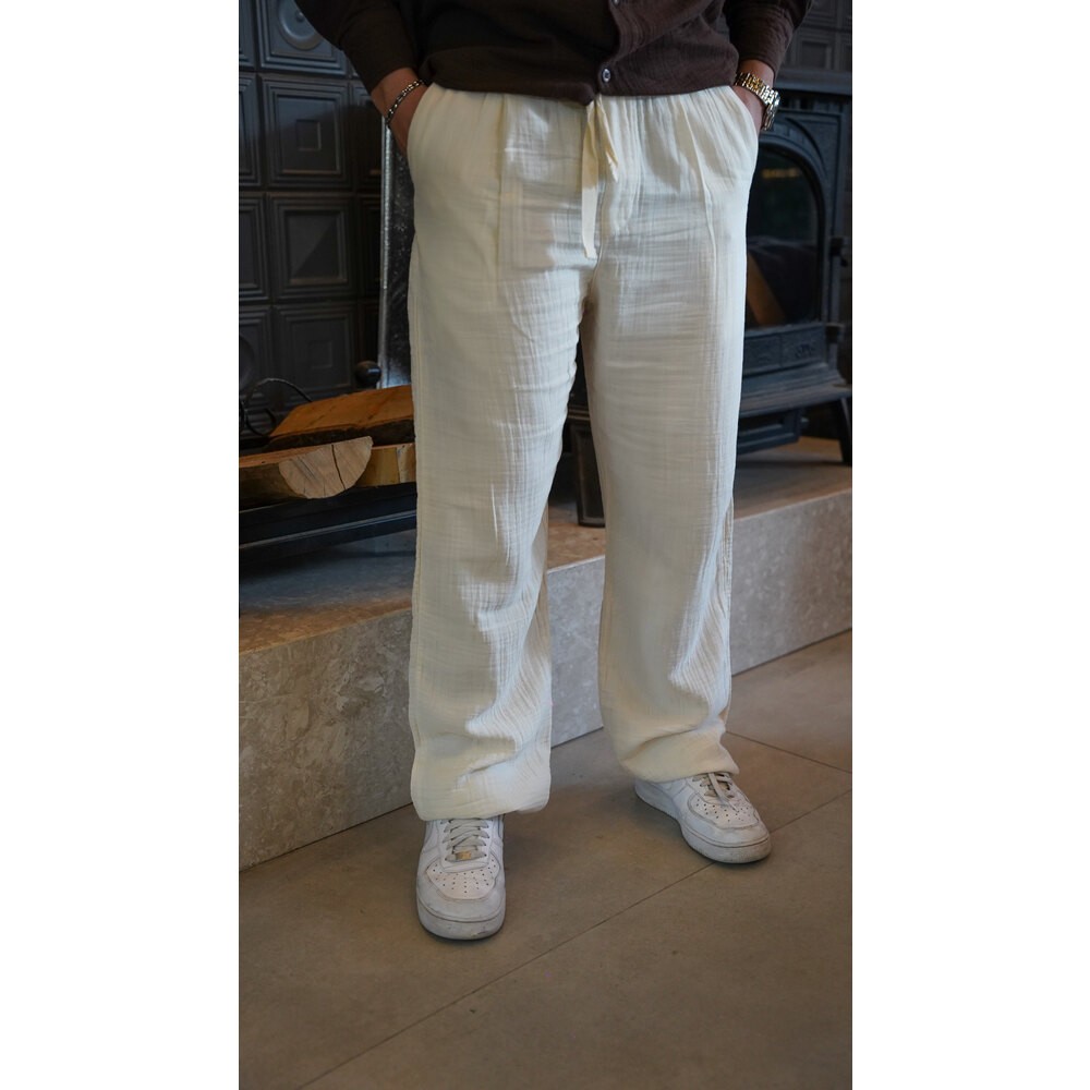 Baggy Müslin Krem Pantolon
