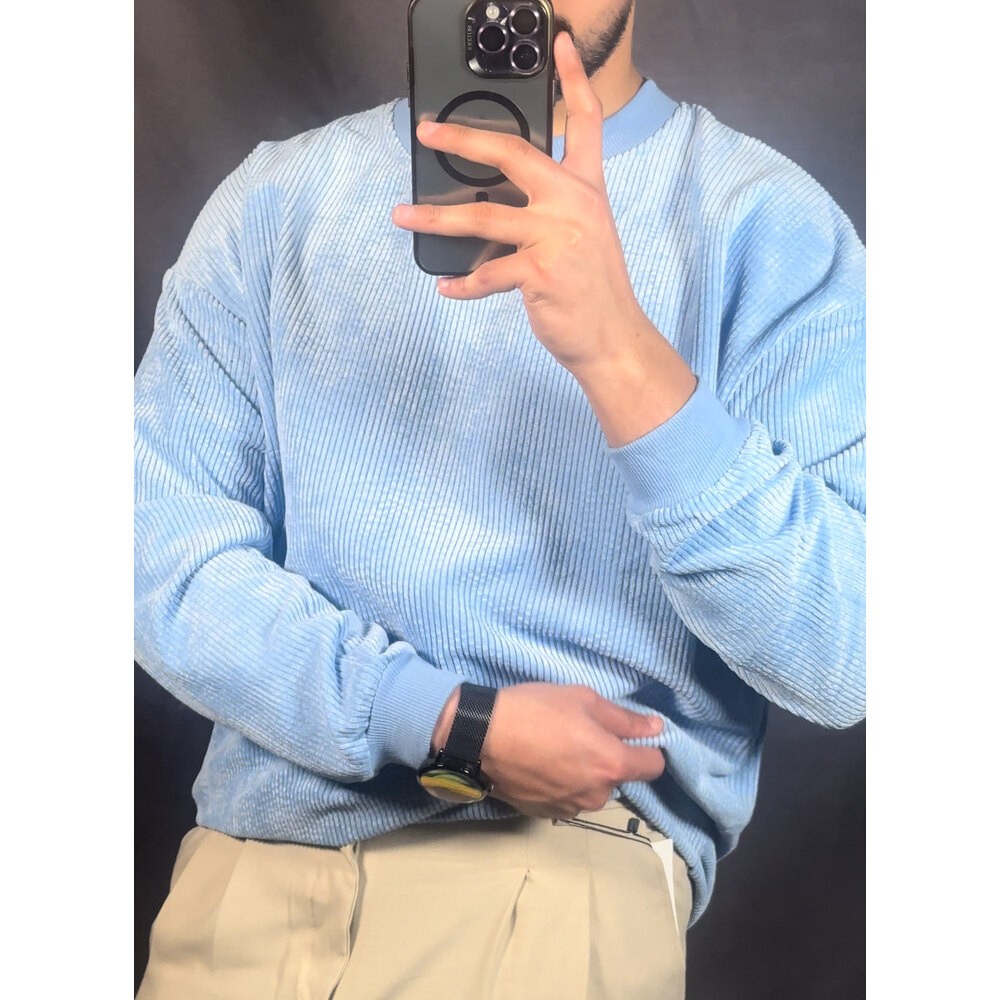 Oversize Kadife Sweat Baby Blue