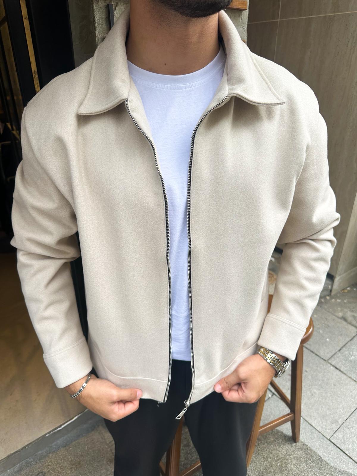 Oversize Kaşe Ceket - Krem