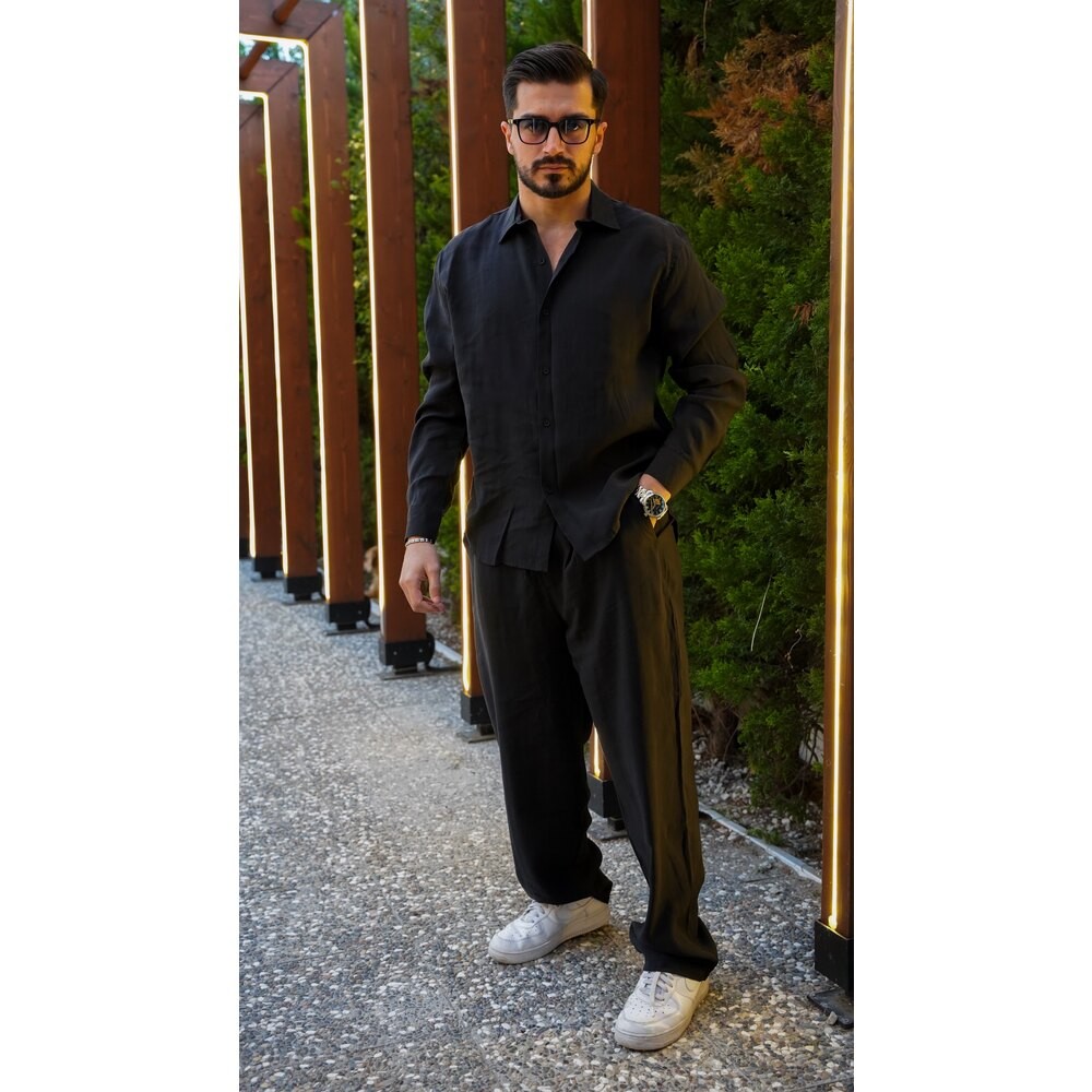 Modal Kumaş Siyah Baggy Pantolon