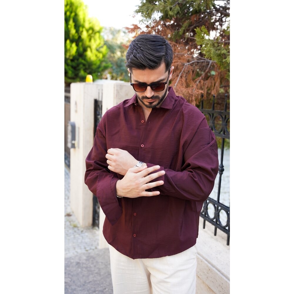 Tensel Kumaş Bordo Gömlek
