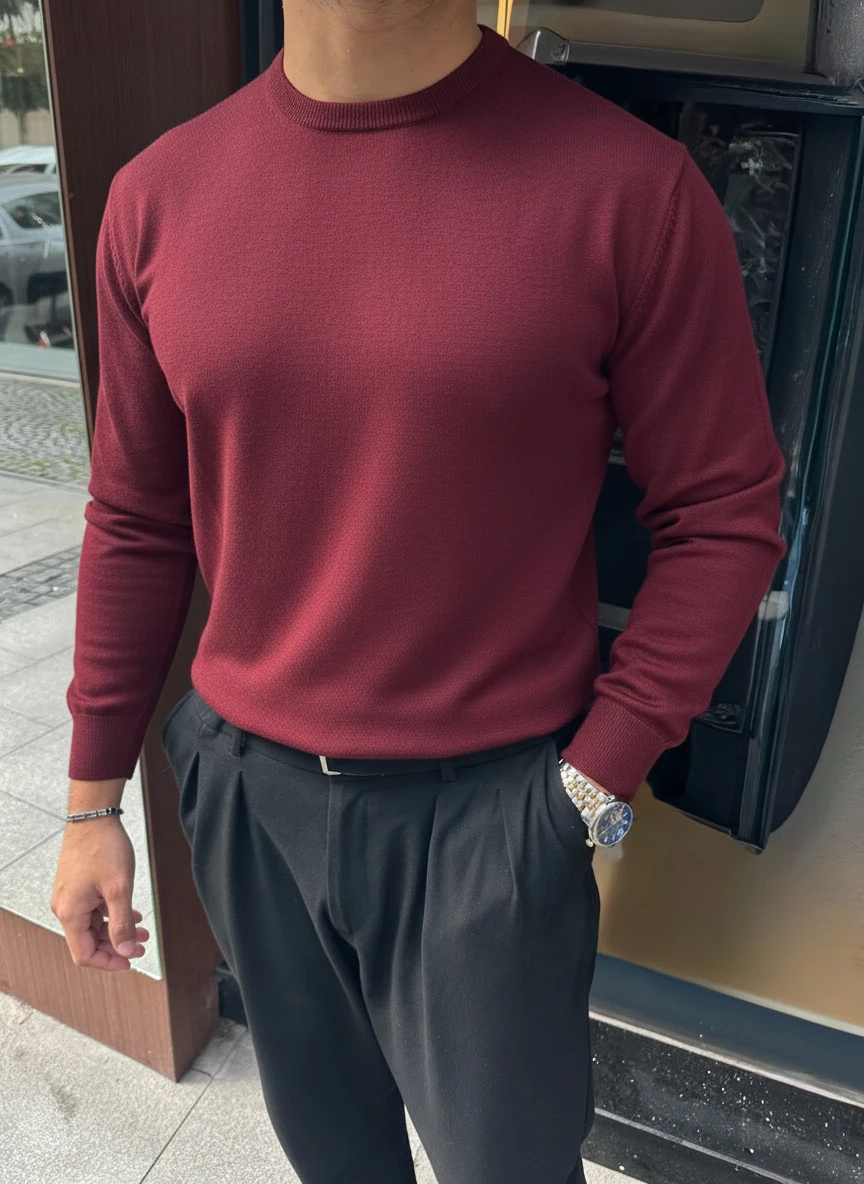 Basic Örme Pamuklu Triko - Bordo