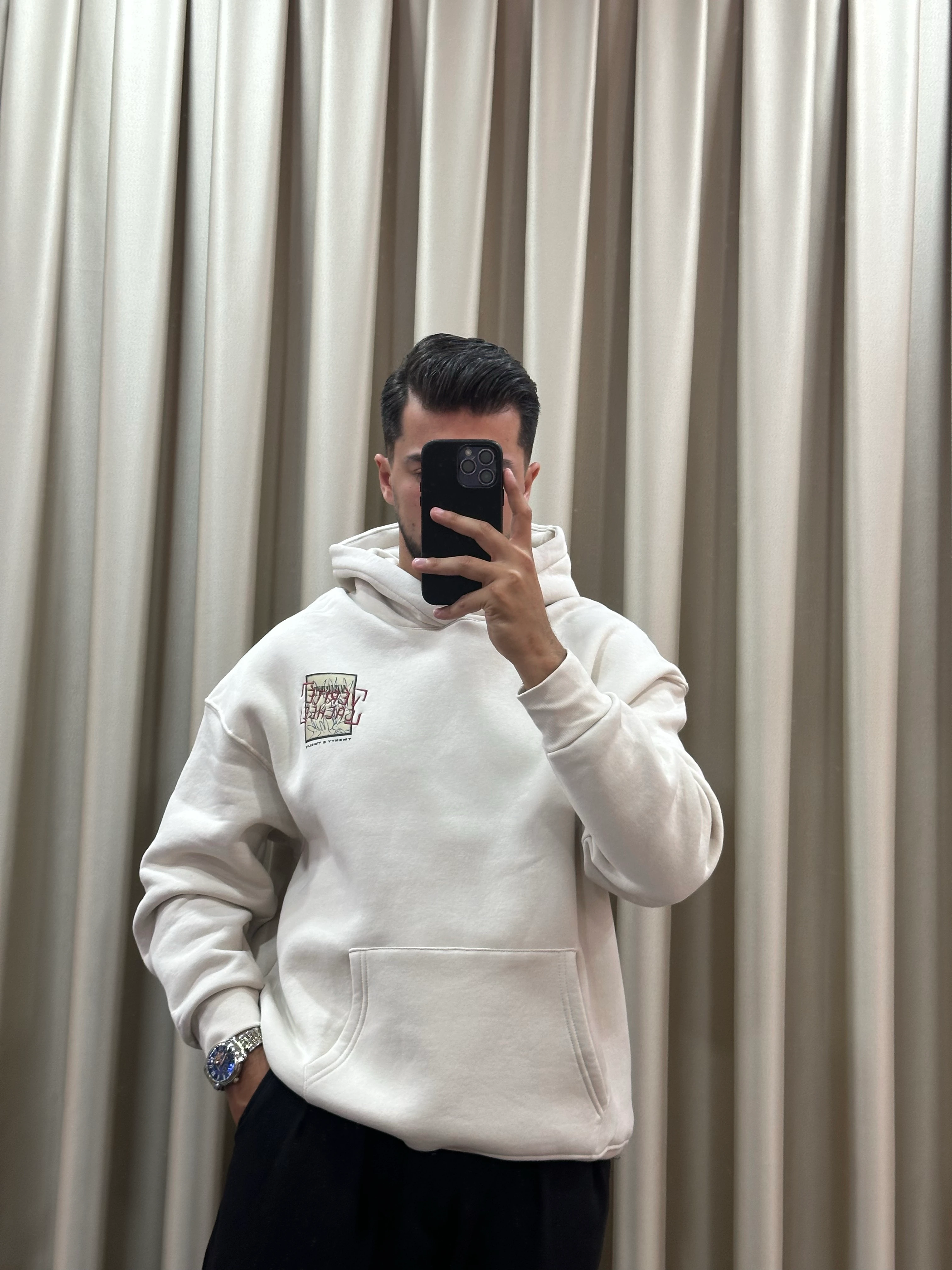Oversize Baskılı Krem Sweat