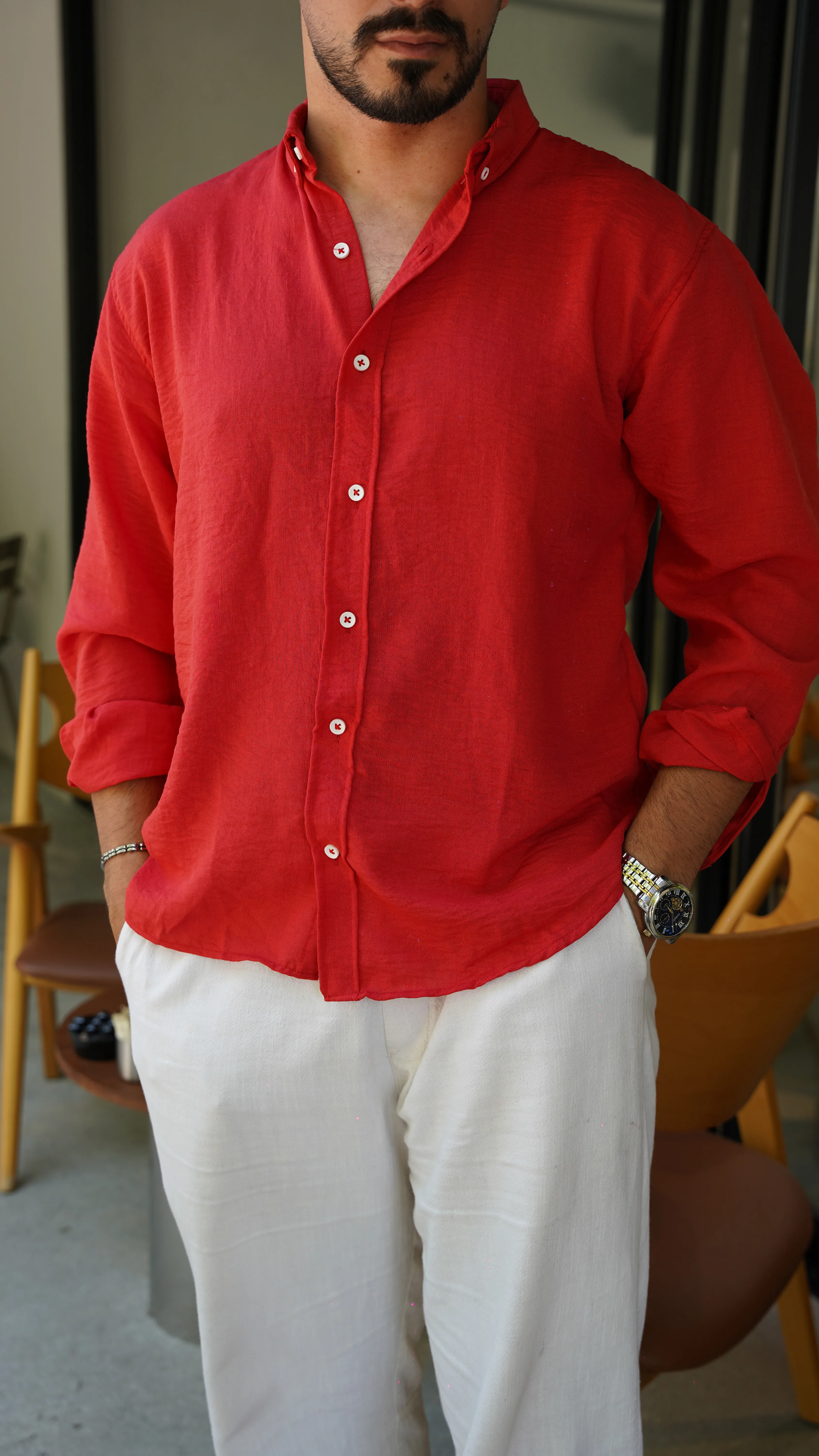 Nar Çiçeği Oversize Keten Gömlek