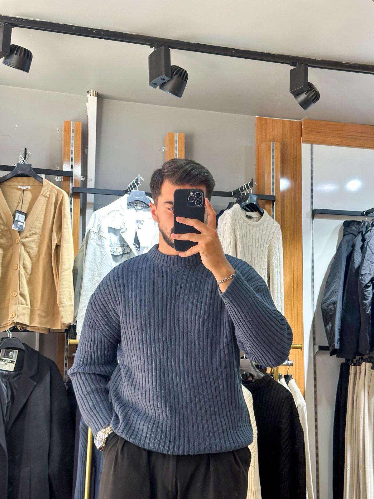 Oversize Örme Triko Kazak - Lacivert