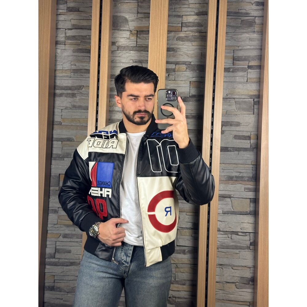 Oversize Baskılı Deri Ceket