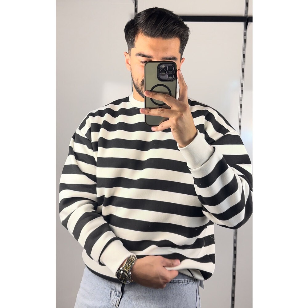 Oversize Siyah&Beyaz Çizgili Sweat