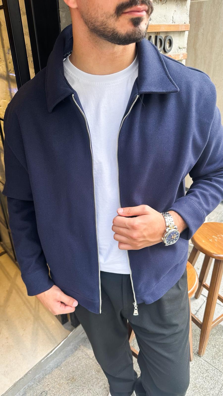 Oversize Kaşe Ceket - Lacivert