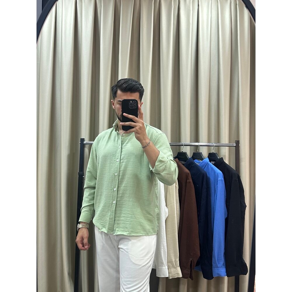 Oversize Yeşil Keten Gömlek