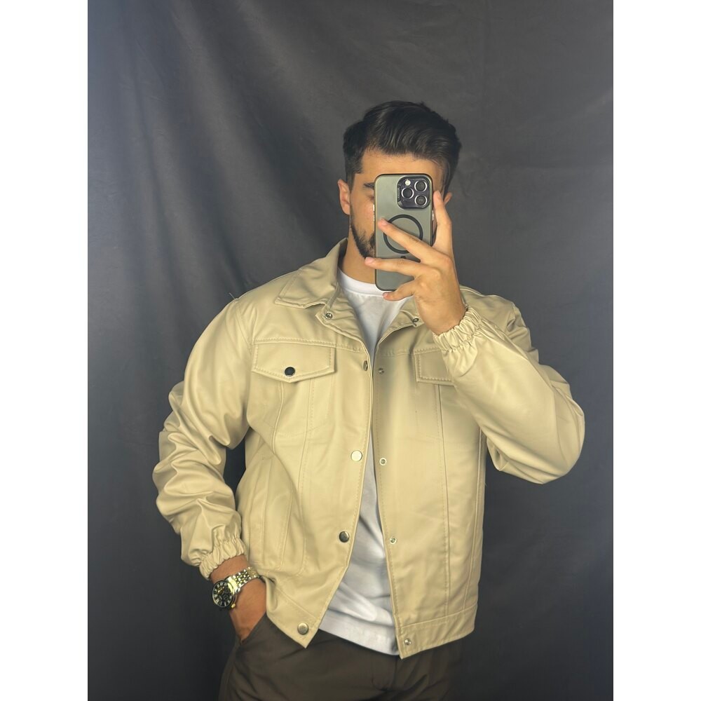 Oversize Bej Deri Ceket