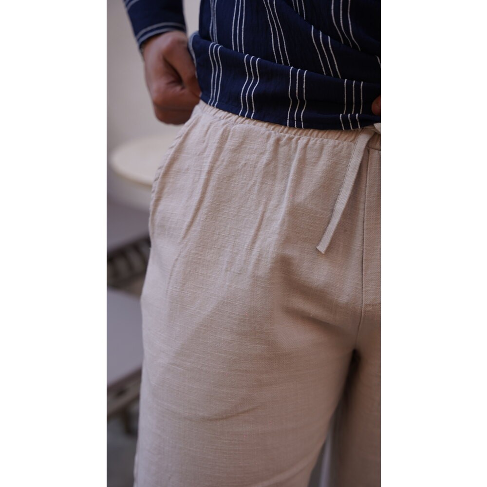 Baggy Krem Keten Pantolon