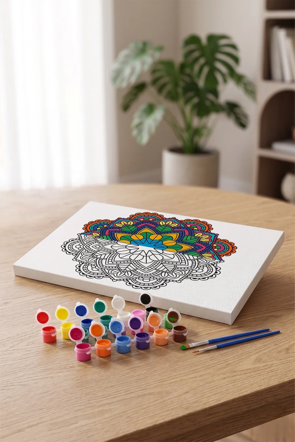 Tamamlanmaya hazır dekoratif klasik mandala tuvali