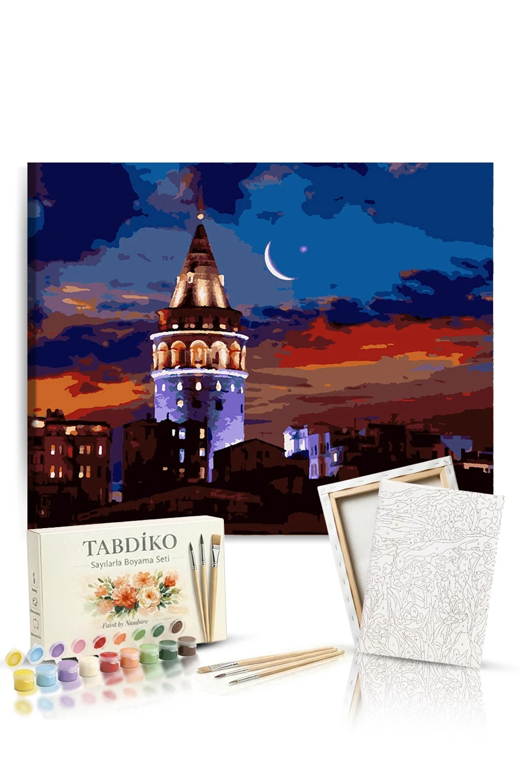 Şehir temalı Galata Kulesi sayılarla boyama tablosu