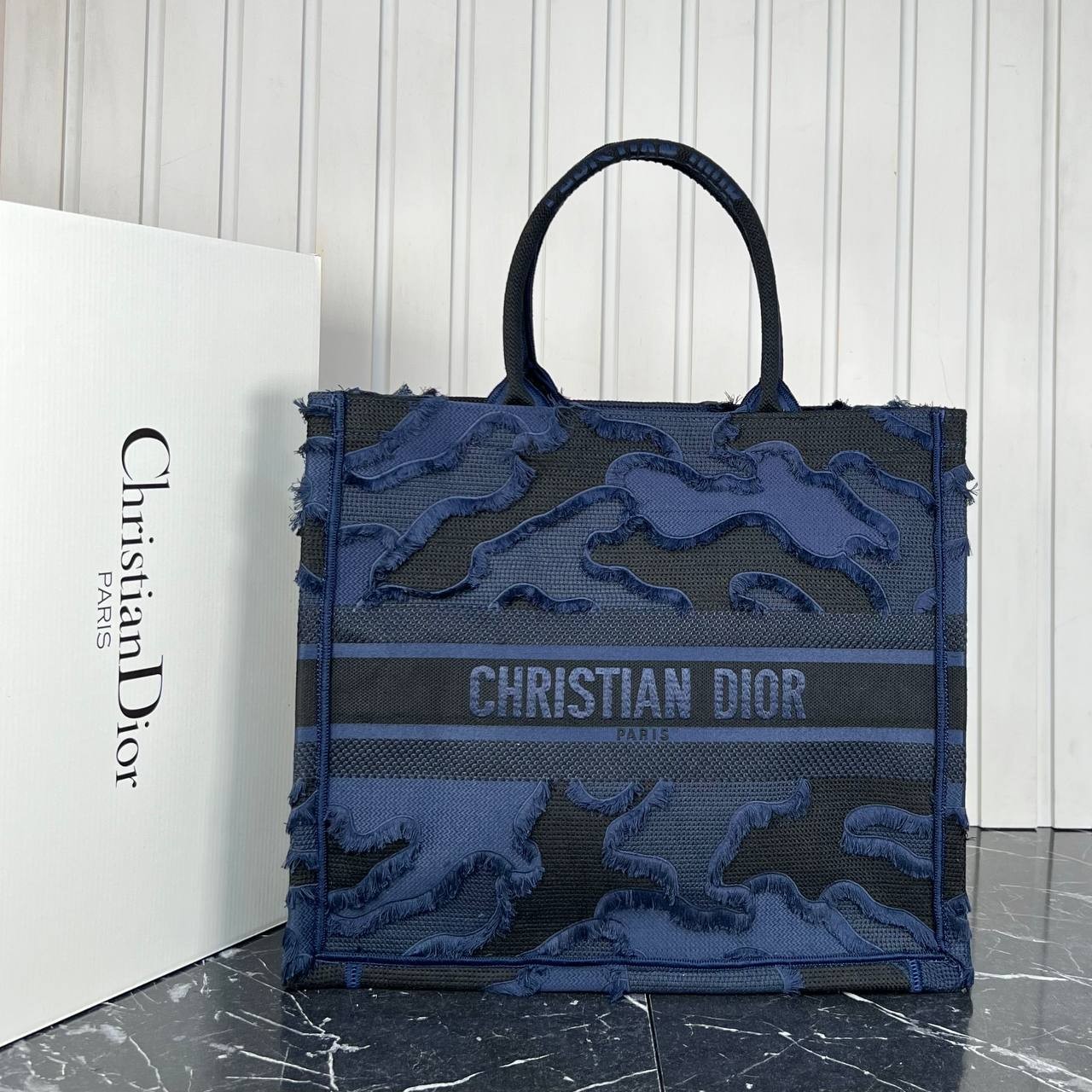 Book Tote Large Camouflage Embroidery Blue