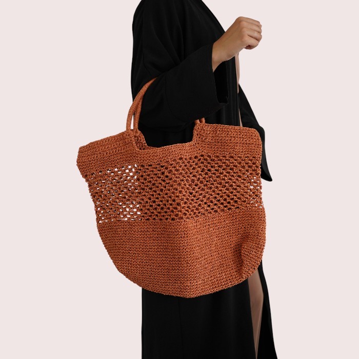 Handgefertigte Tasche aus Papiergarn – Rostbraun