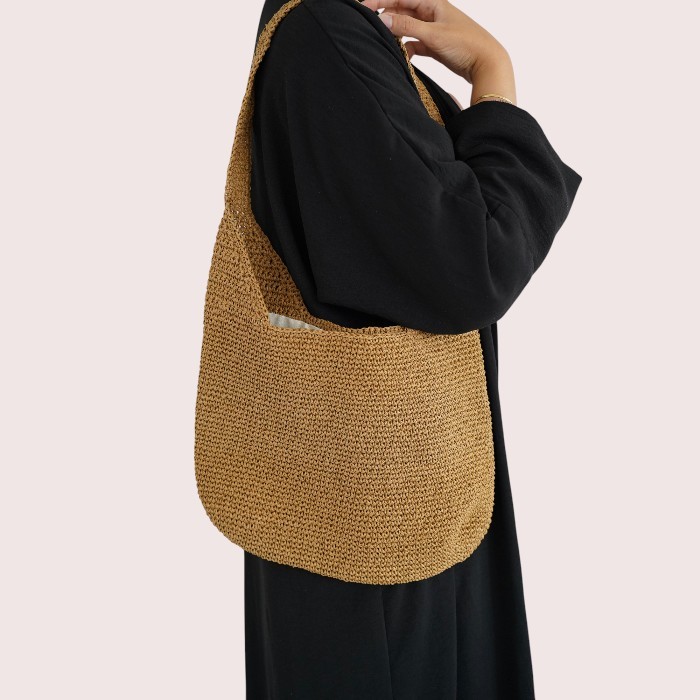 Handgemachte Schultertasche aus Papiergarn – Terrakotta-Ton mit Innenfutter