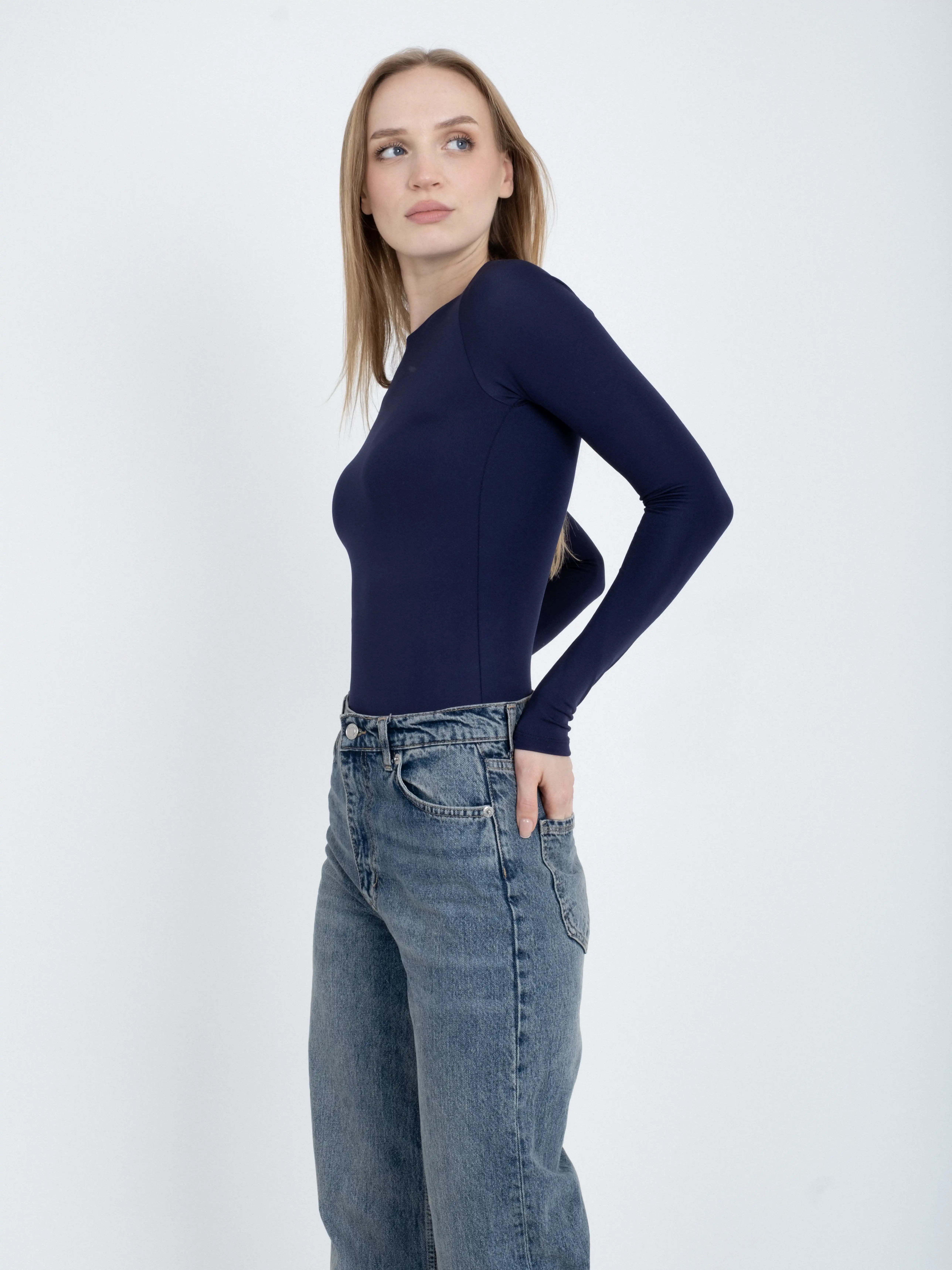 Bisiklet Yaka Uzun Kollu Bodysuit