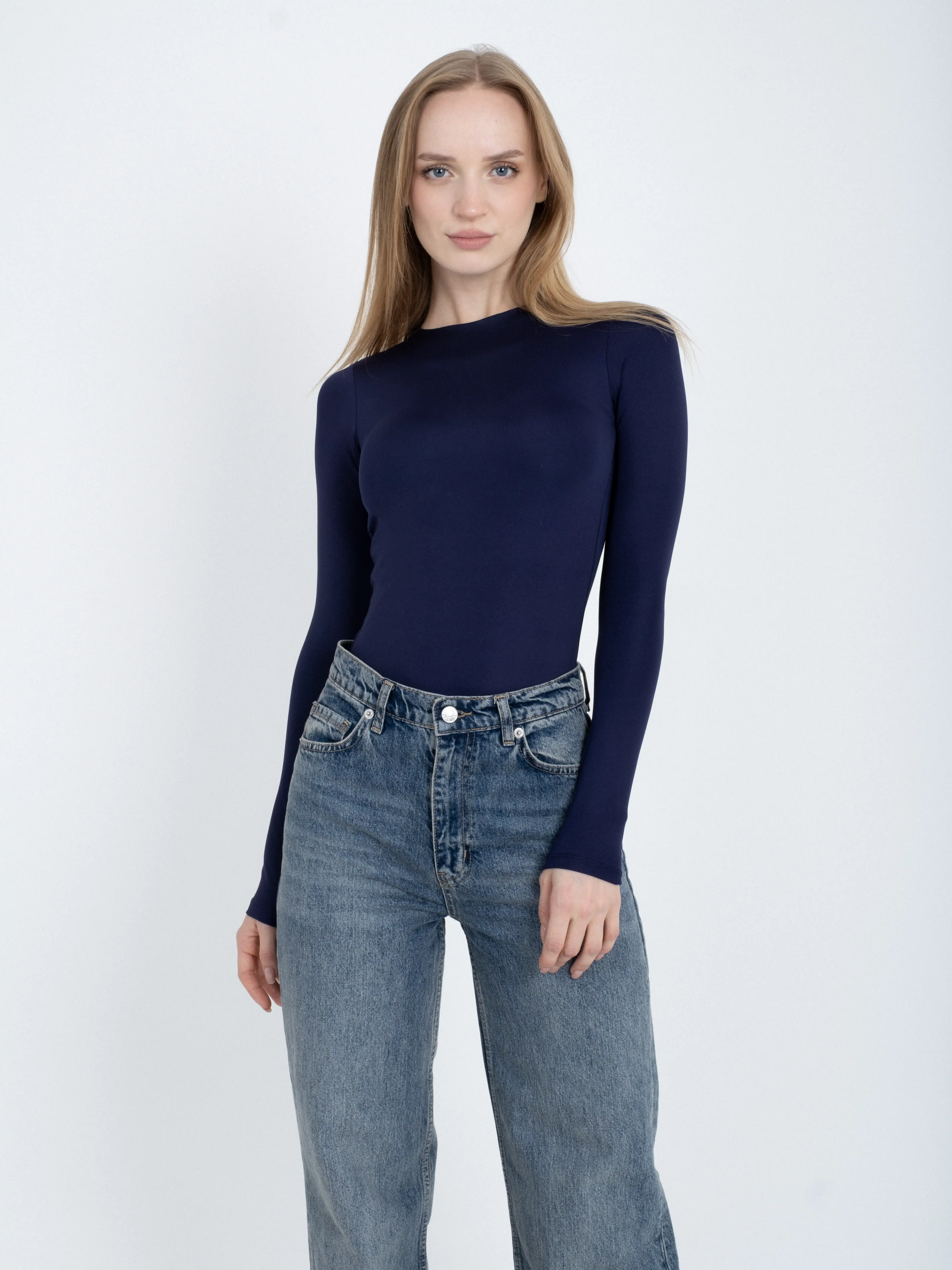 Bisiklet Yaka Uzun Kollu Bodysuit