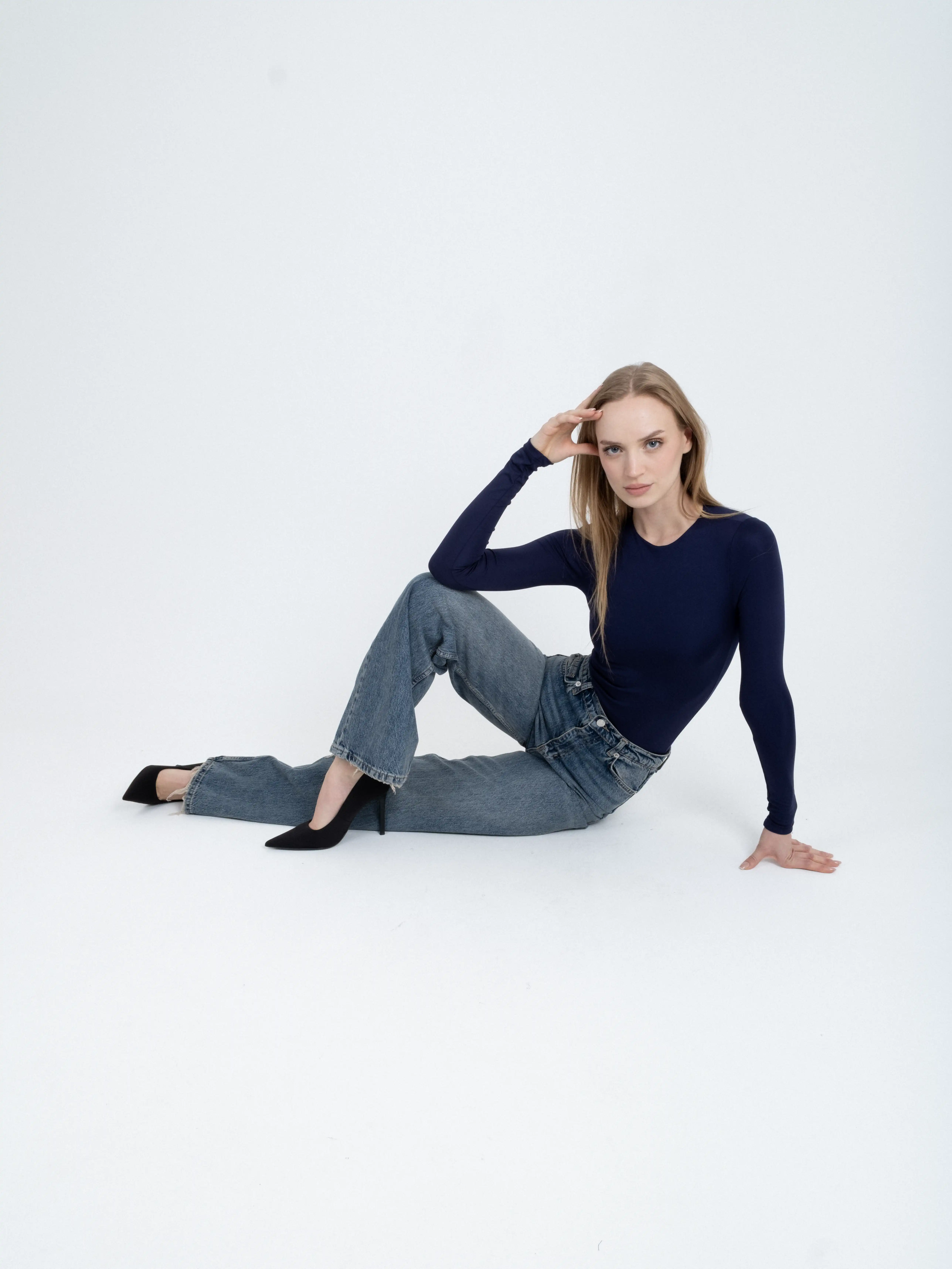 Bisiklet Yaka Uzun Kollu Bodysuit