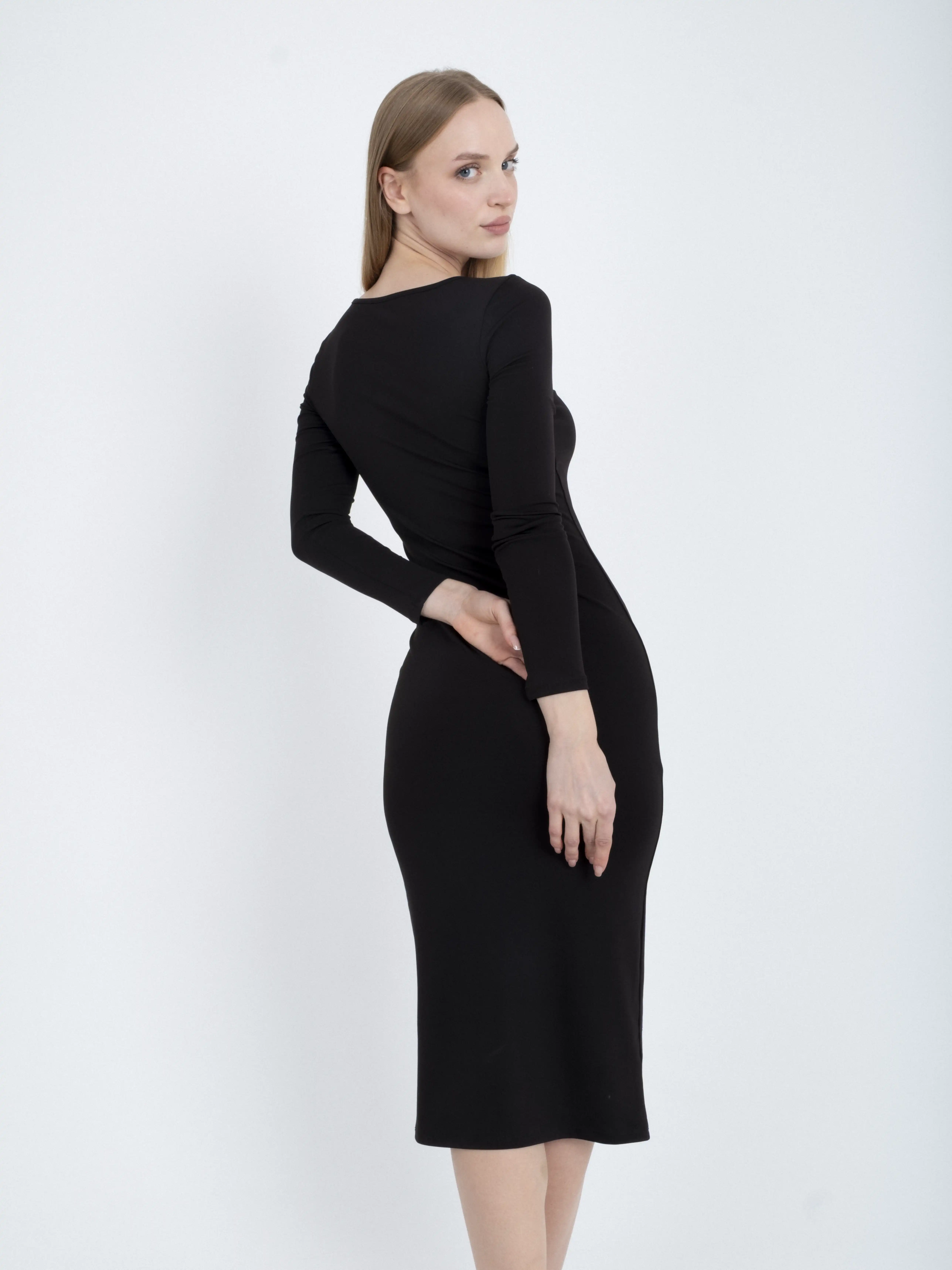 Bağlamalı U Yaka  Uzun Kollu  Maksi Elbise