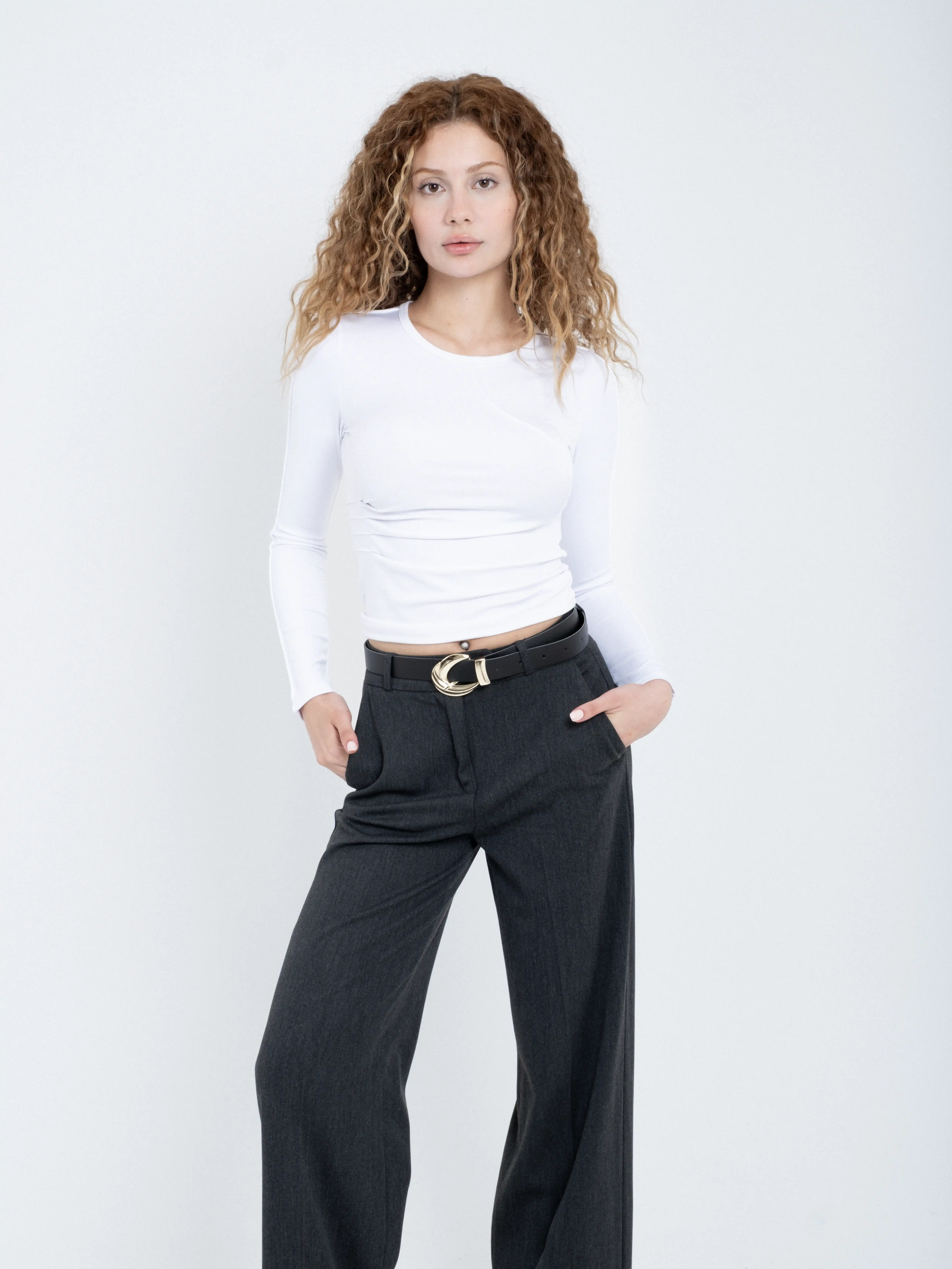 Bisiklet Yaka Dikiş Detaylı Uzun Kollu Body Bluz