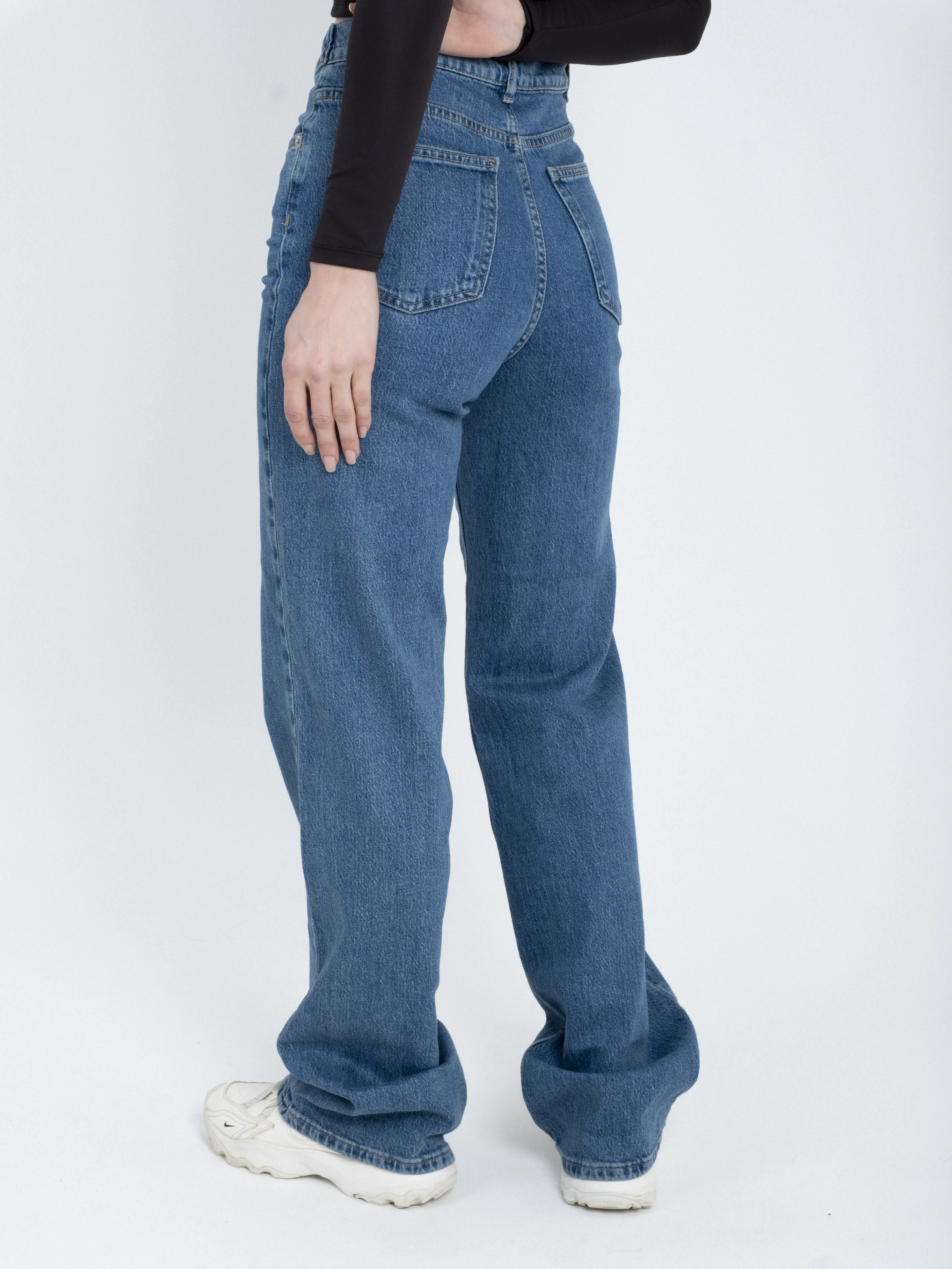 Yüksel Bel Asimetrik Kemer Wide Leg Jean Pantolon