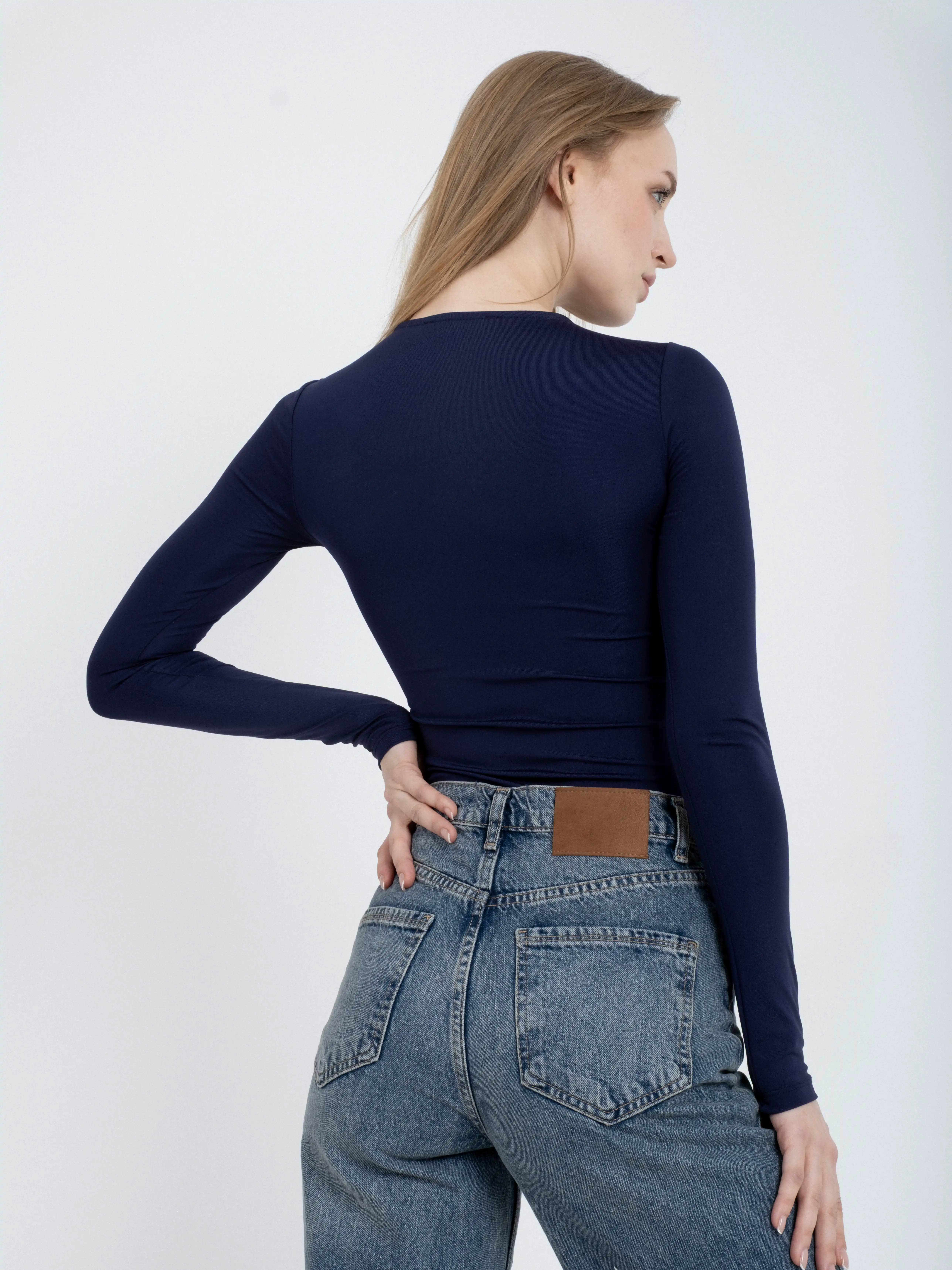 Bisiklet Yaka Uzun Kollu Bodysuit