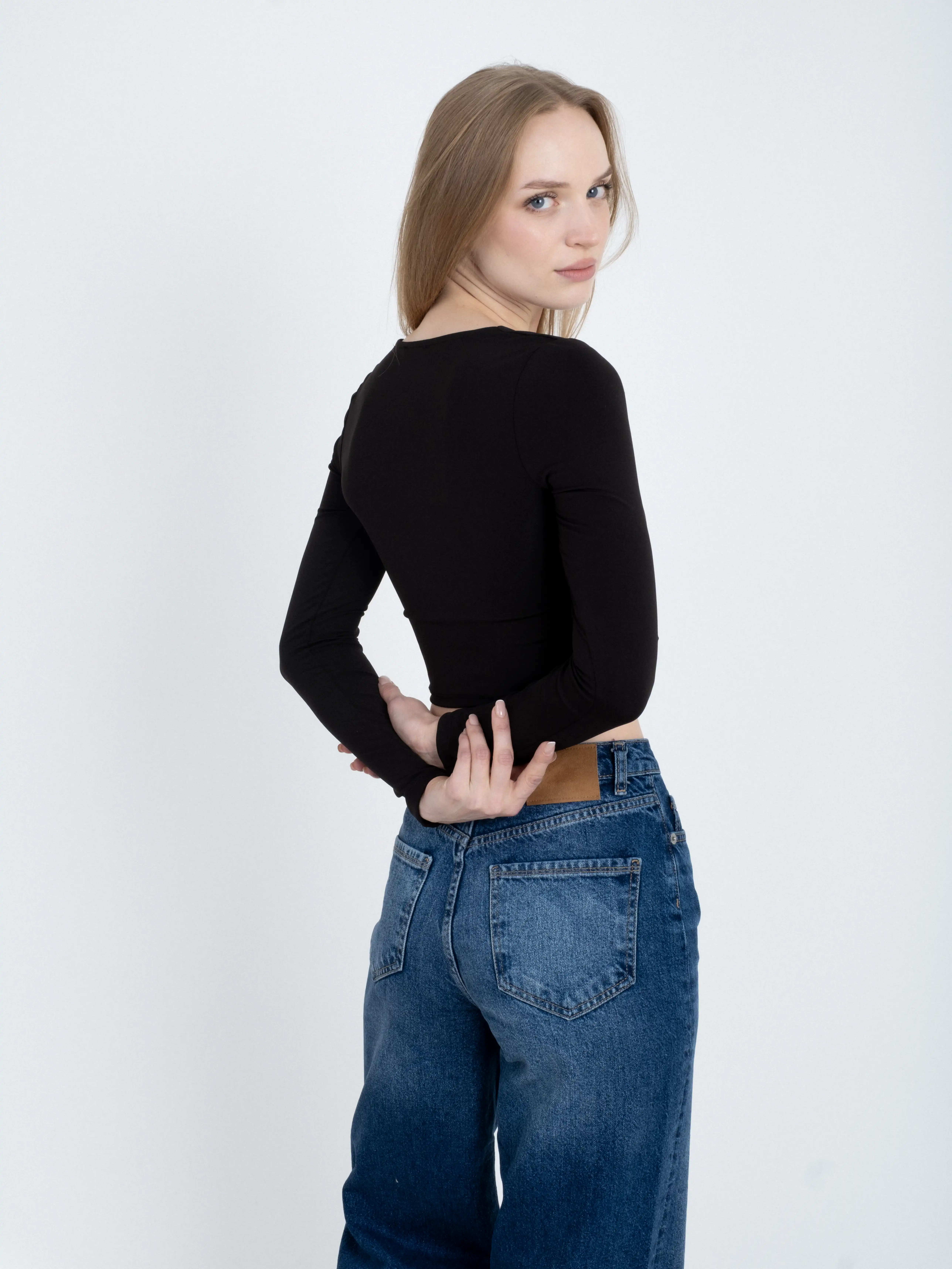 Kare Yaka Büzgülü Crop Top Body