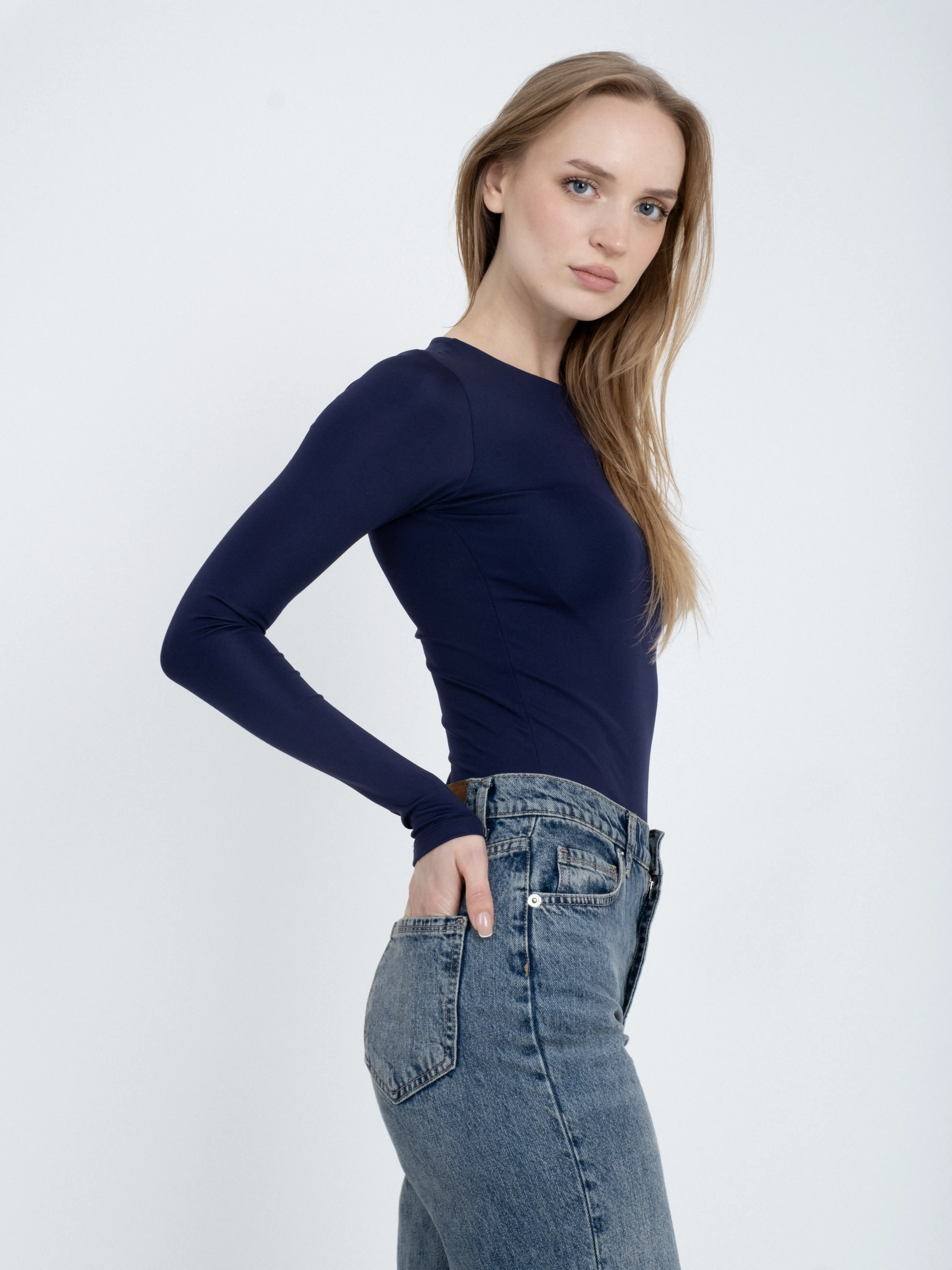 Bisiklet Yaka Uzun Kollu Bodysuit