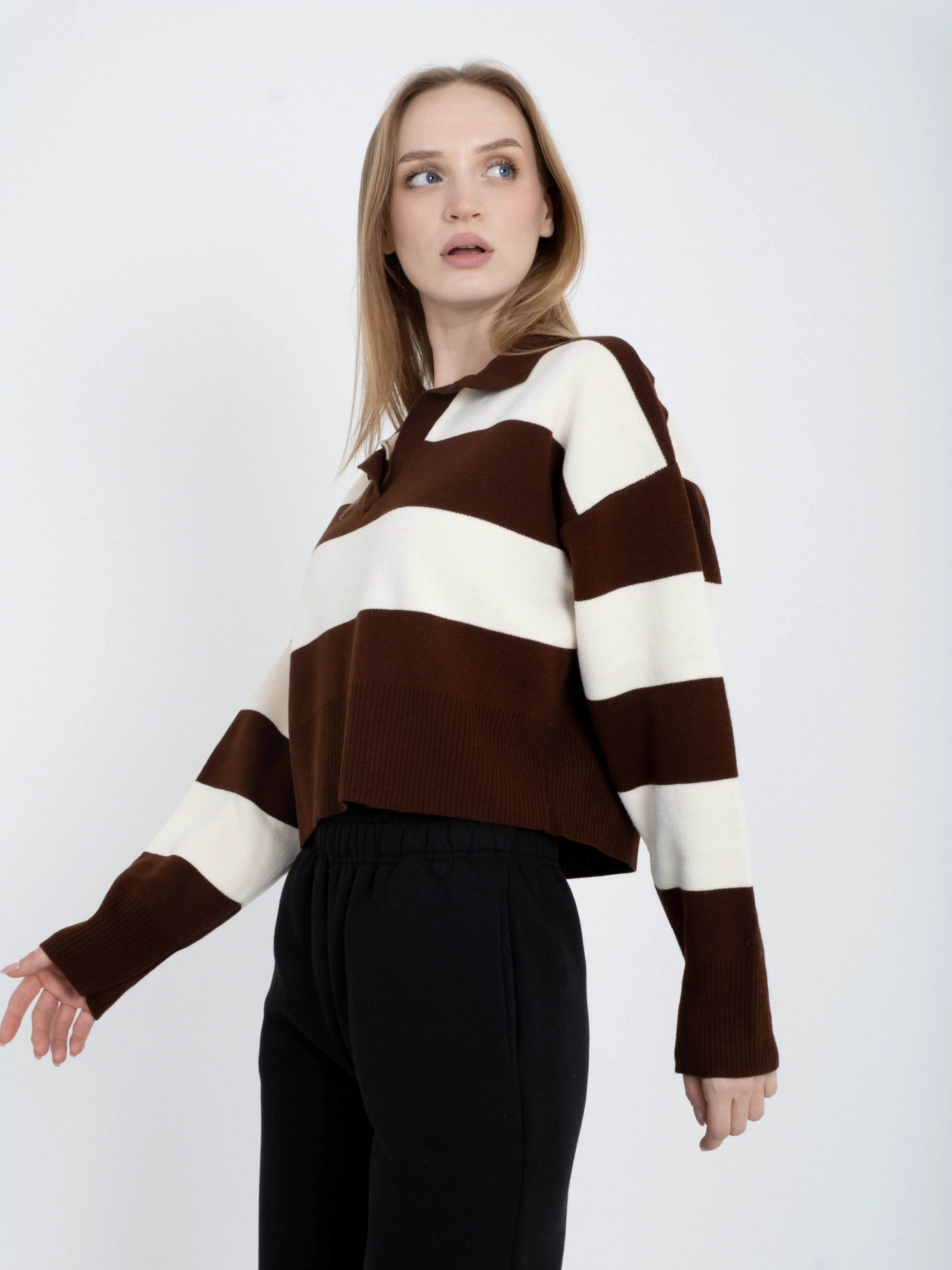 Çizgili Desenli Uzun Kollu Triko Kazak