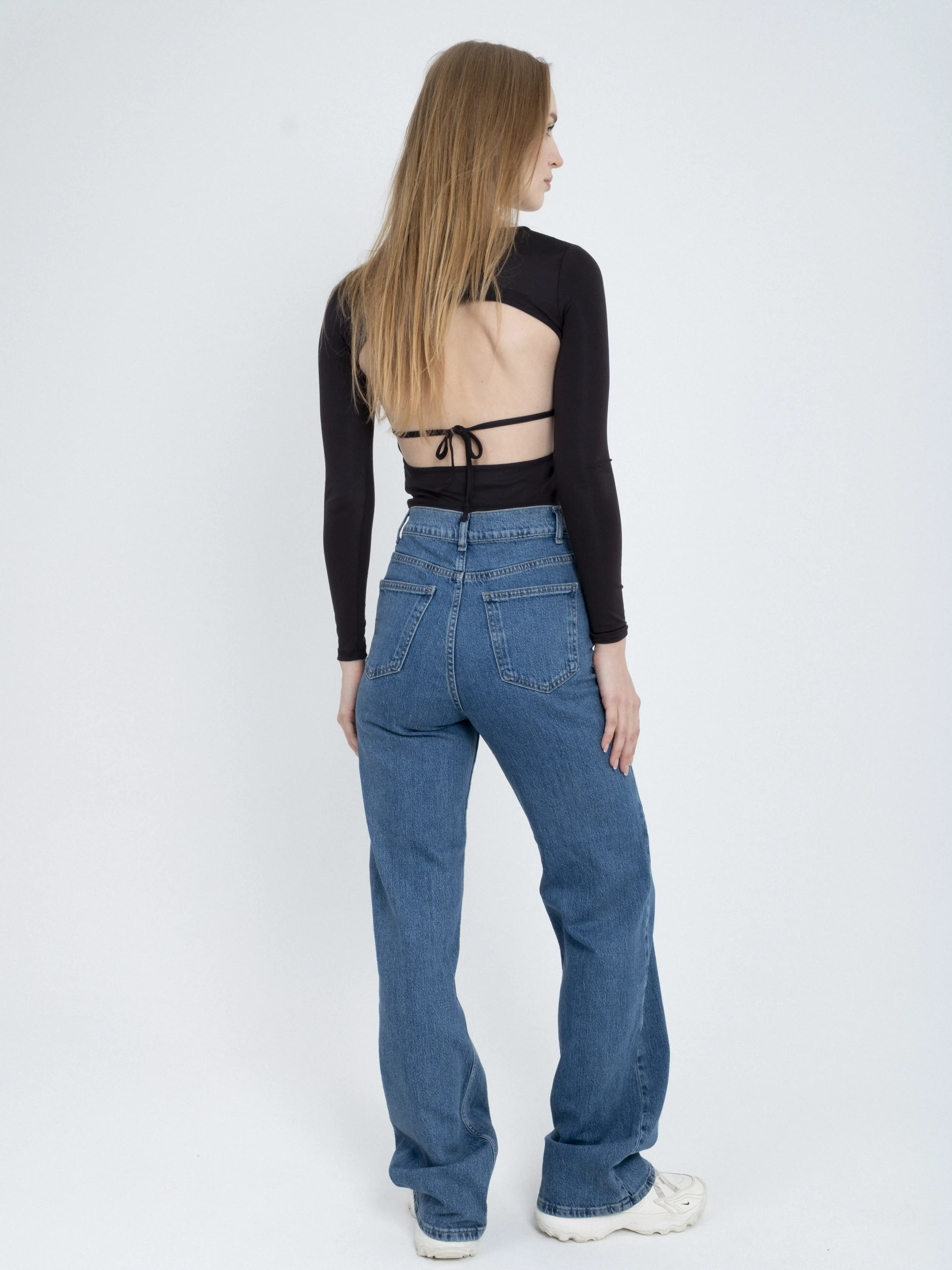 Yüksel Bel Asimetrik Kemer Wide Leg Jean Pantolon