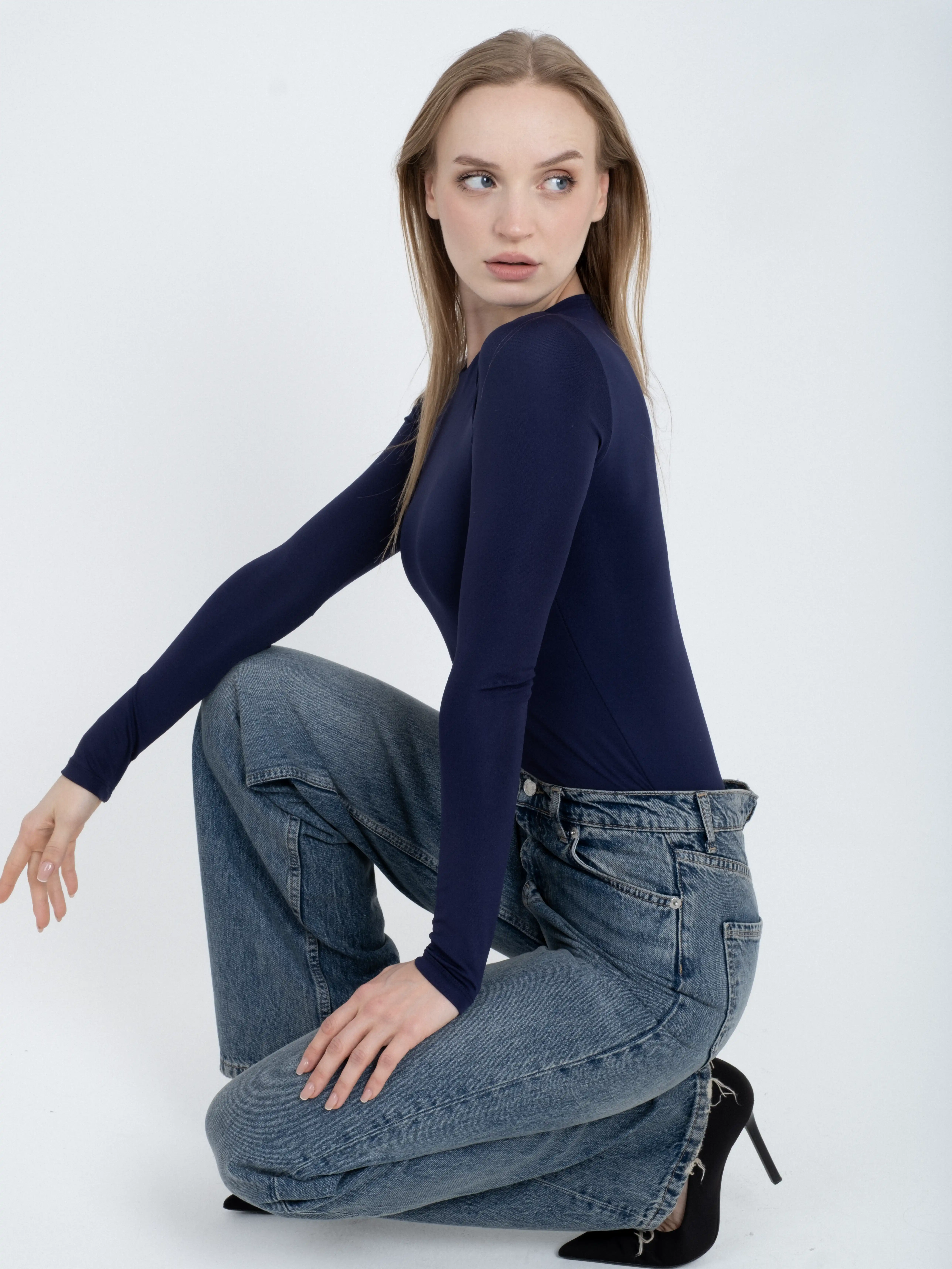 Bisiklet Yaka Uzun Kollu Bodysuit