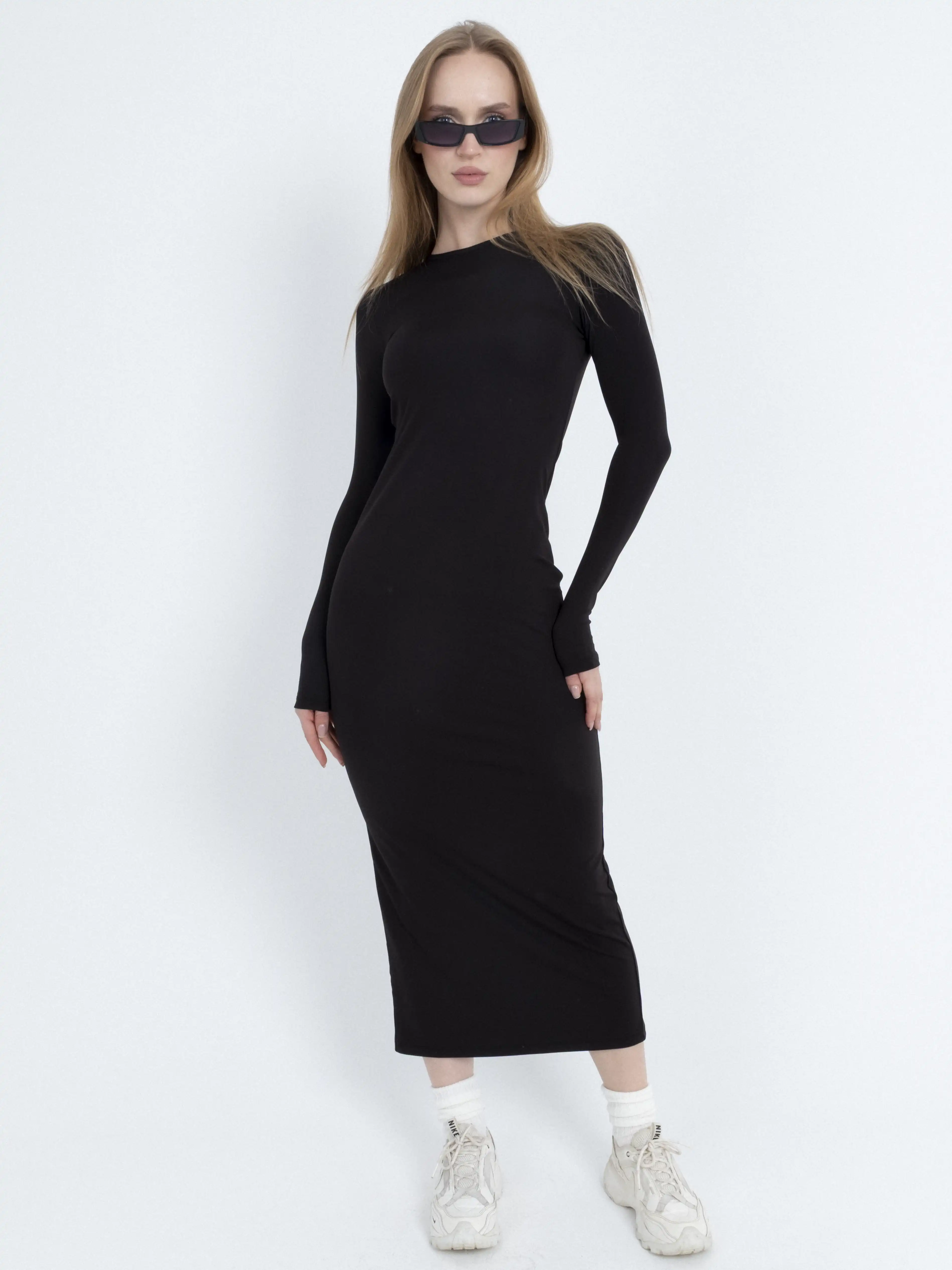 Bisiklet Yaka Uzun Kollu Basic Maksi Boy Elbise