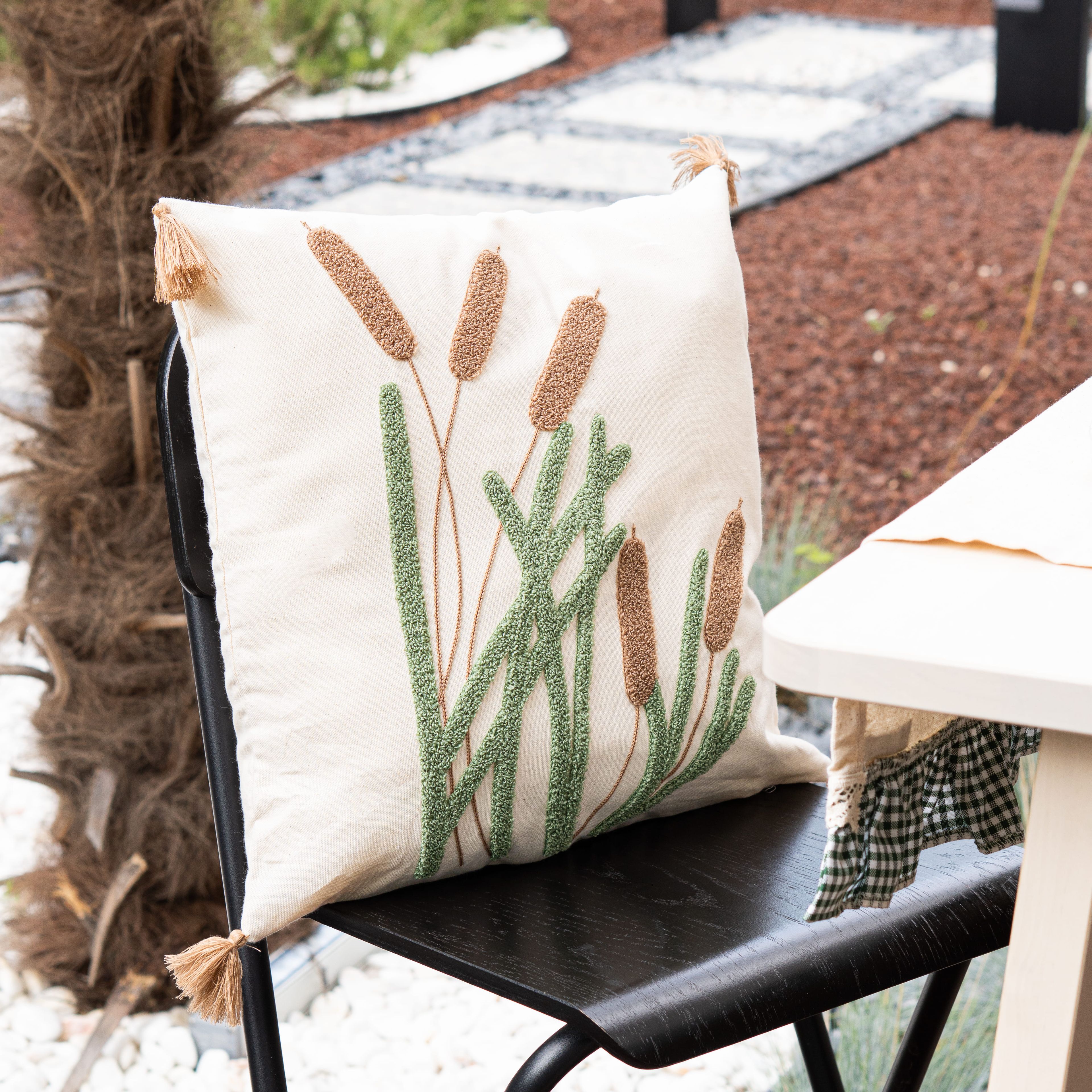 Cotton with a Straw Grass Motif with Punch Embroidery