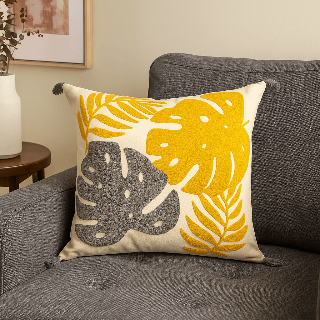Punch Nakışlı Deve Tabanı Motifli Kırlent Kılıfı (İç Dolgusuz) 42x42 - Gri