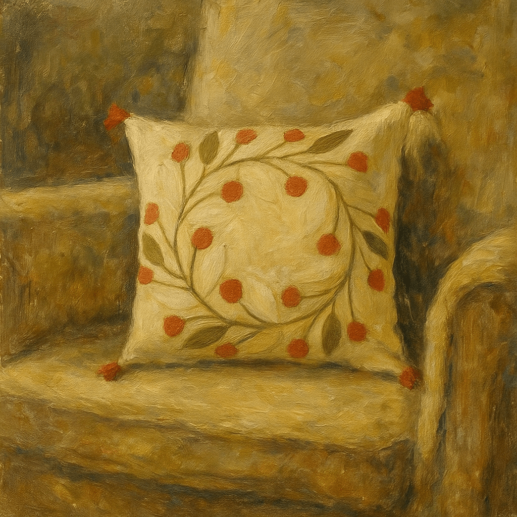 Punch Embroidered Round Spring Patterned Cushion