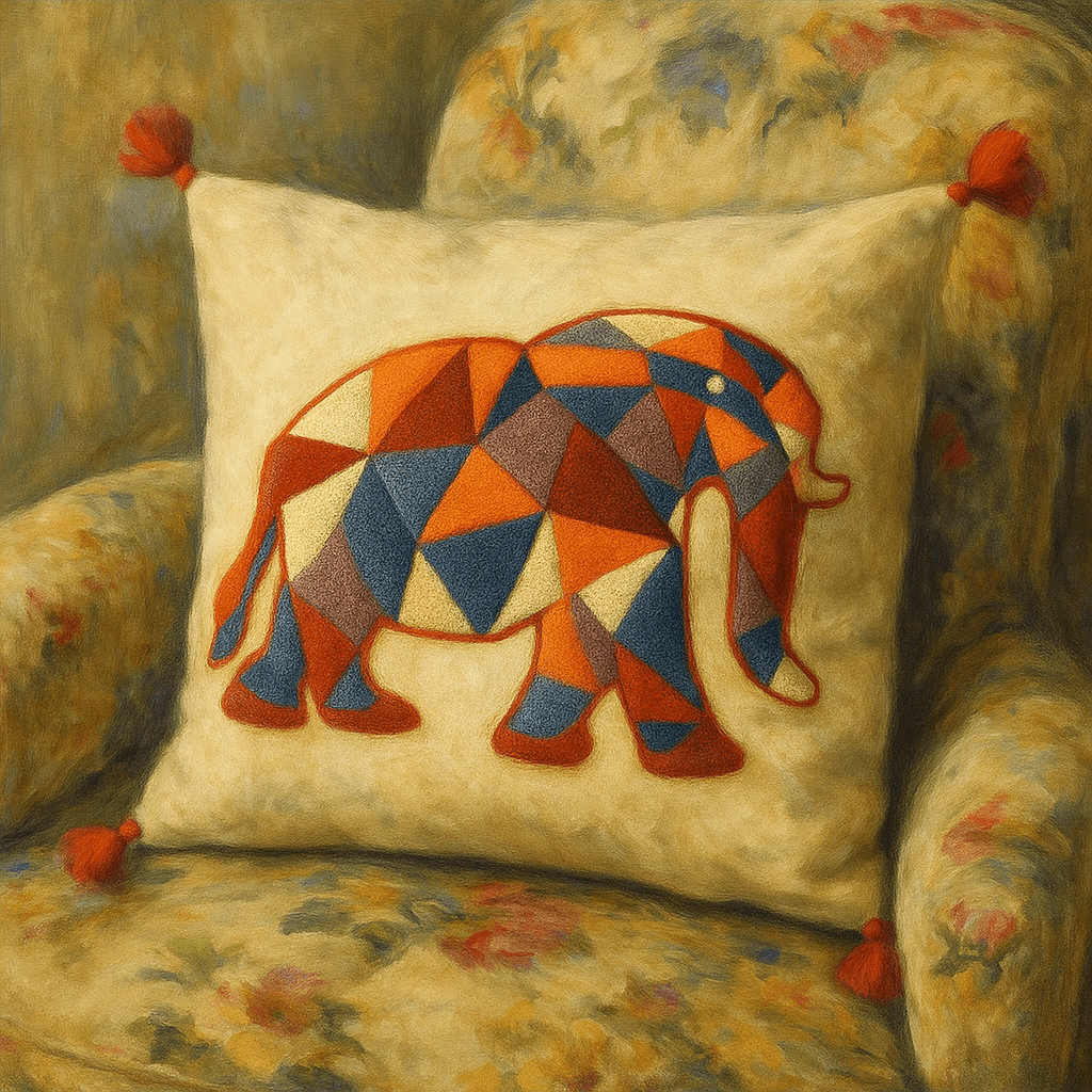 Punch Embroidered Elephant Motif Cushion