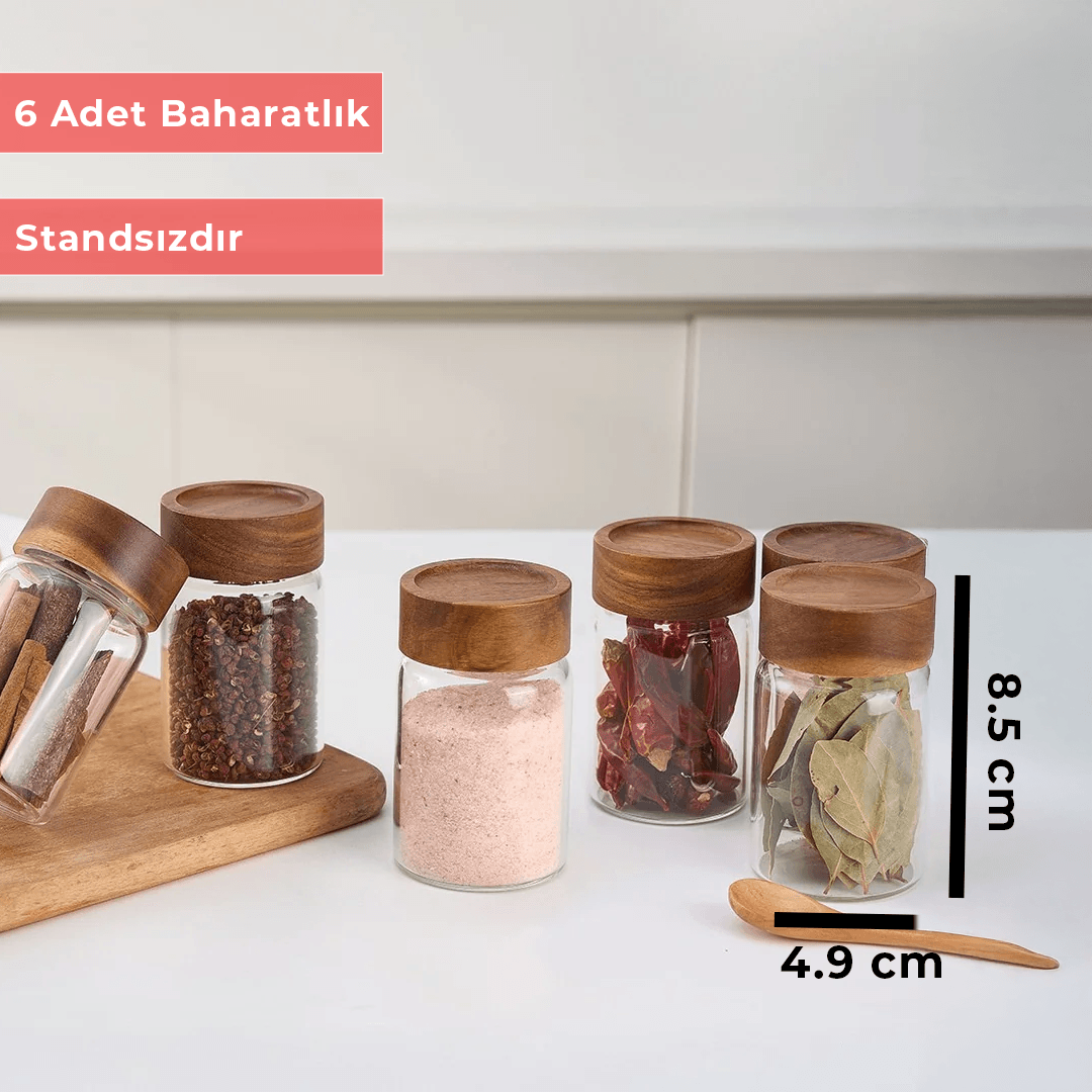 Akasya Naturel 6'lı Cam Kavanoz Baharatlık Seti