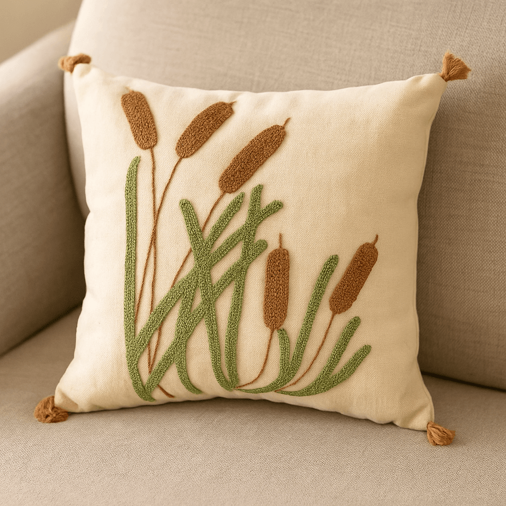 Cotton with a Straw Grass Motif with Punch Embroidery