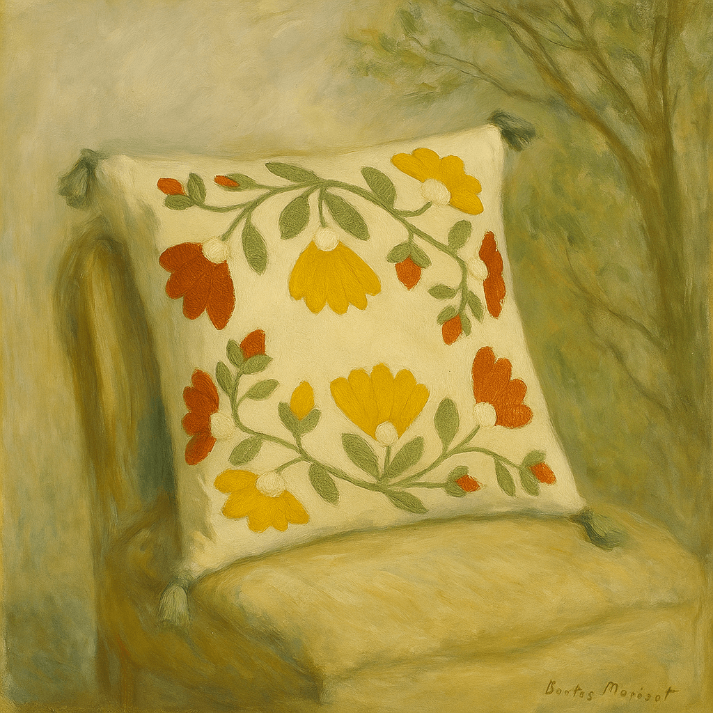 Punch Embroidered Ivy Motif Pillow