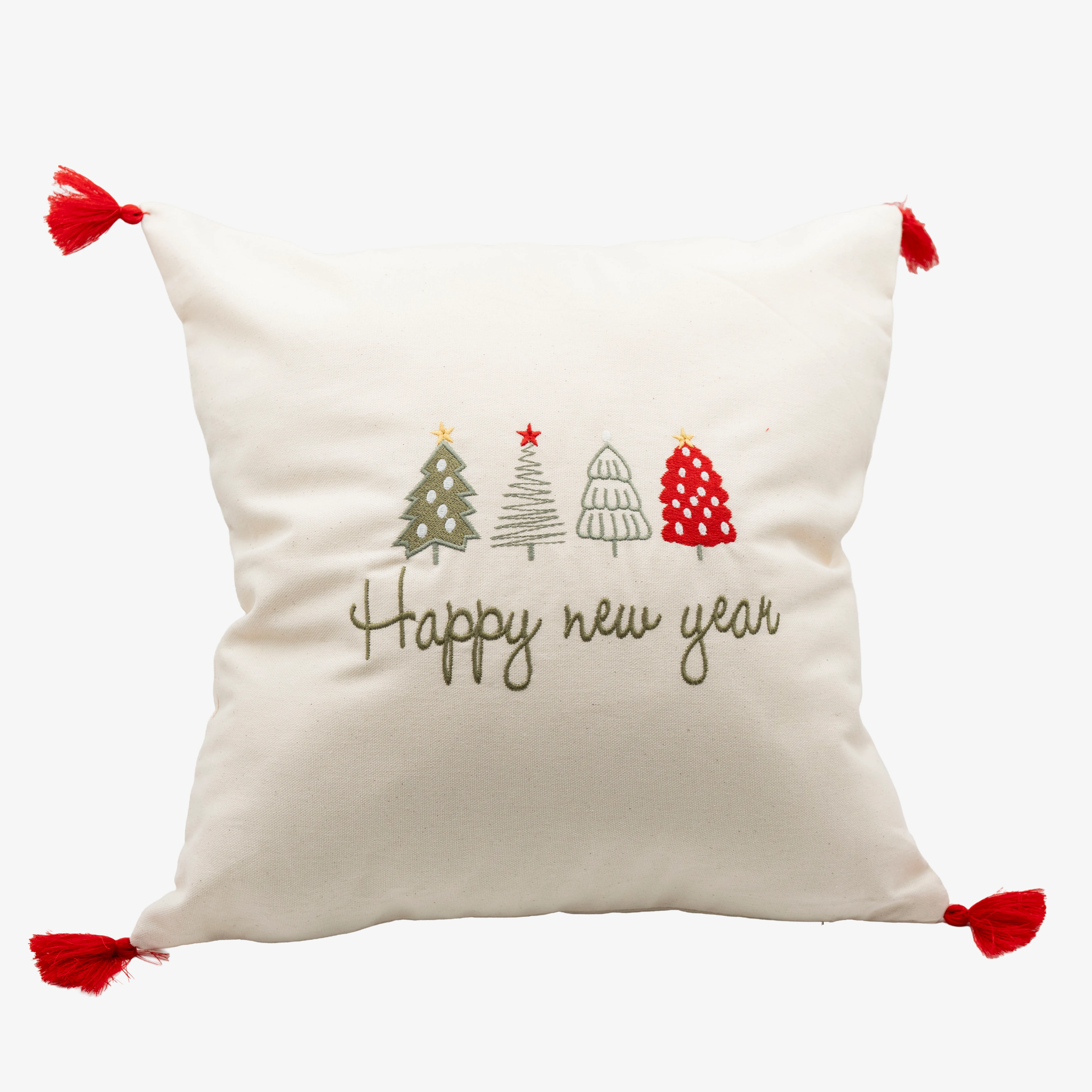 Punch Nakışlı Happy New Year Motifli Kırlent Kılıfı (İç Dolgusuz) 42x42