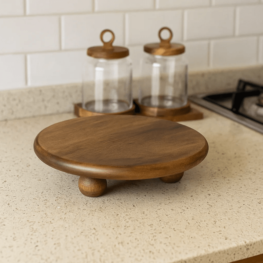 Acacia Natural Pedestal Serving Plate 25 cm
