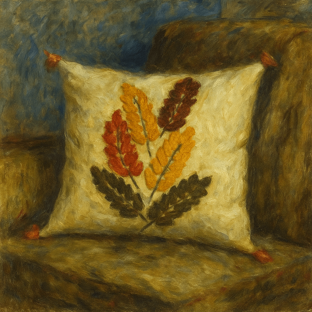 Punch Embroidered Leaf Motif Pillow
