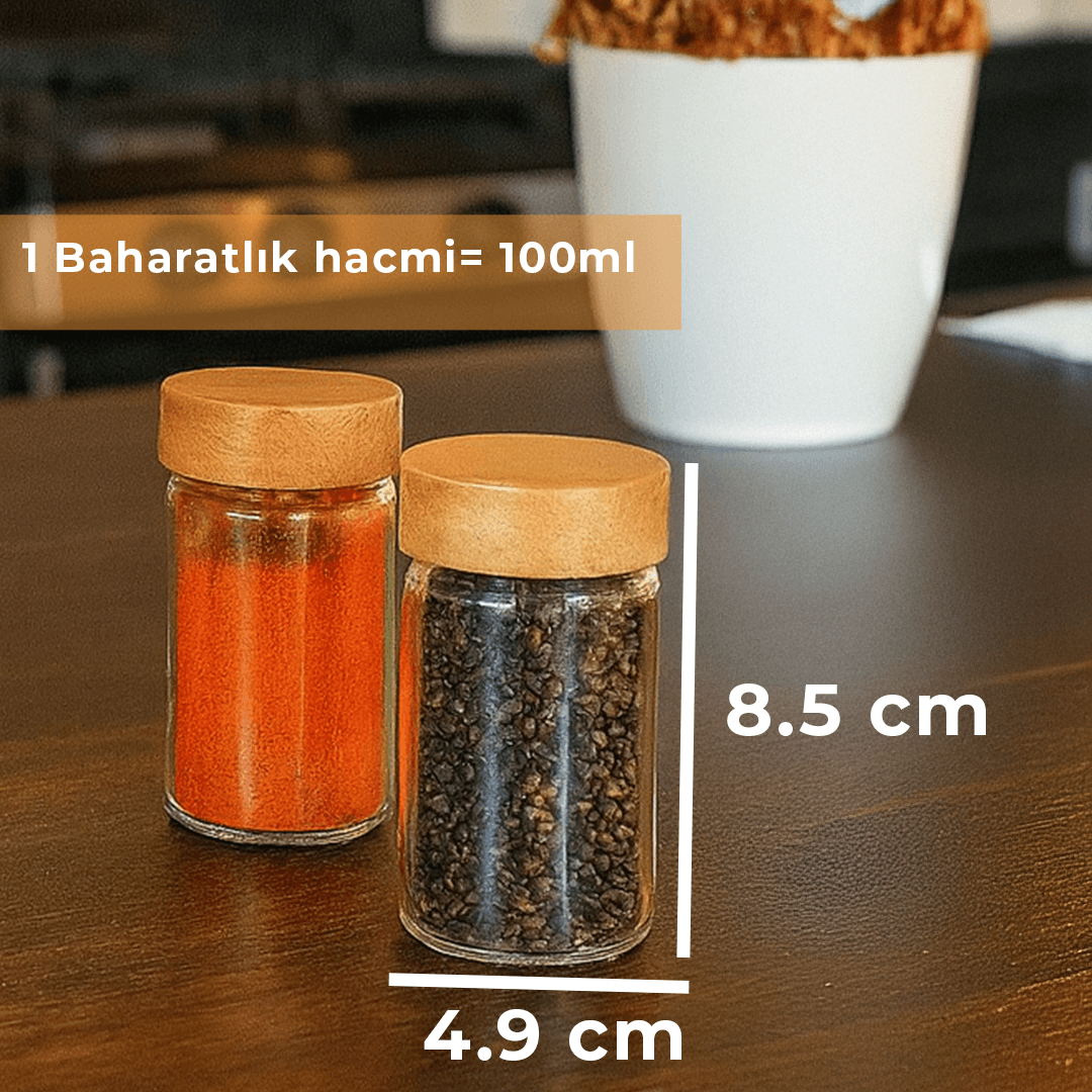 Acacia Naturel Standed 6-Piece Glass Spice Holder